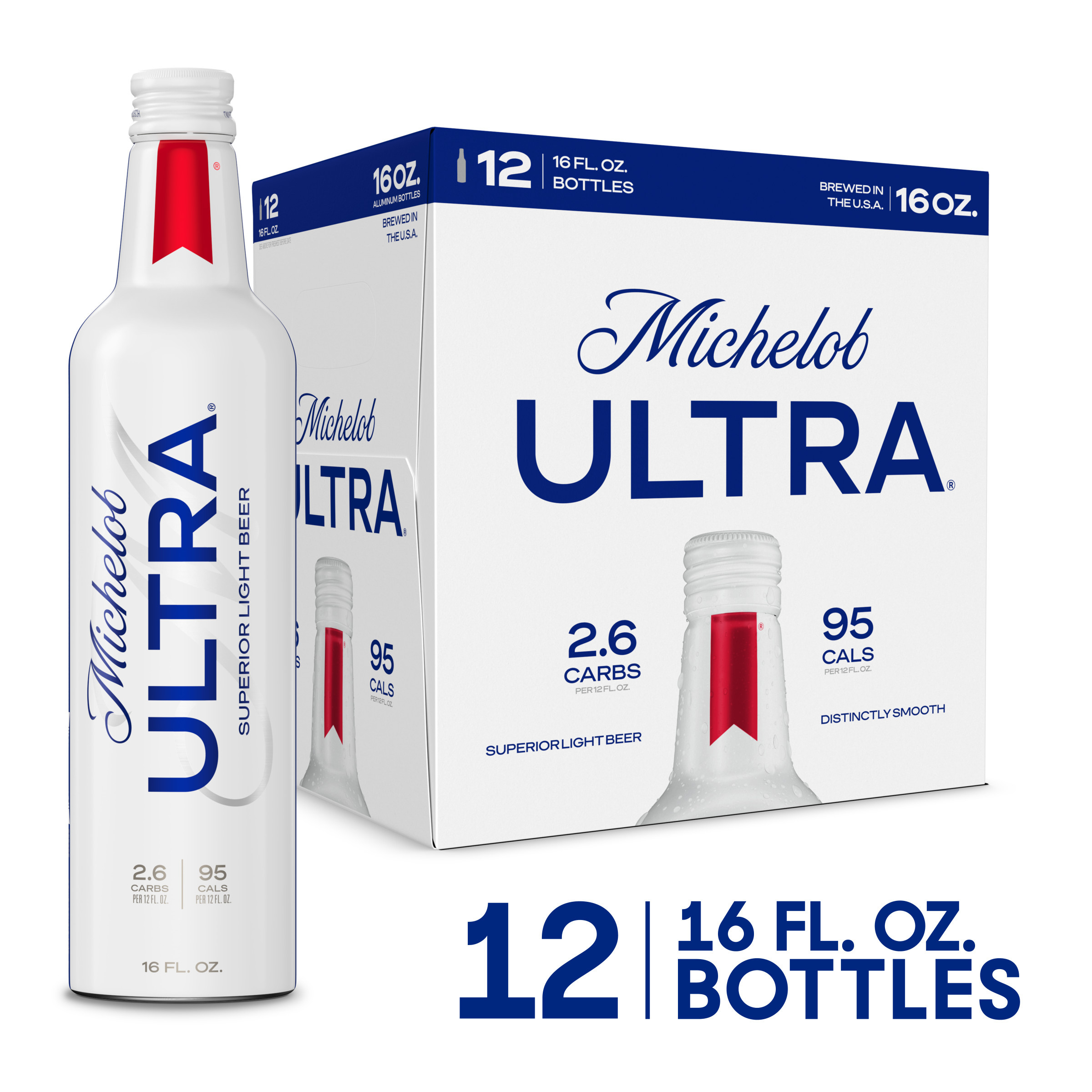 Michelob ULTRA Superior Light American Lager Beer 12 Pack, 16 fl oz Aluminum Bottles