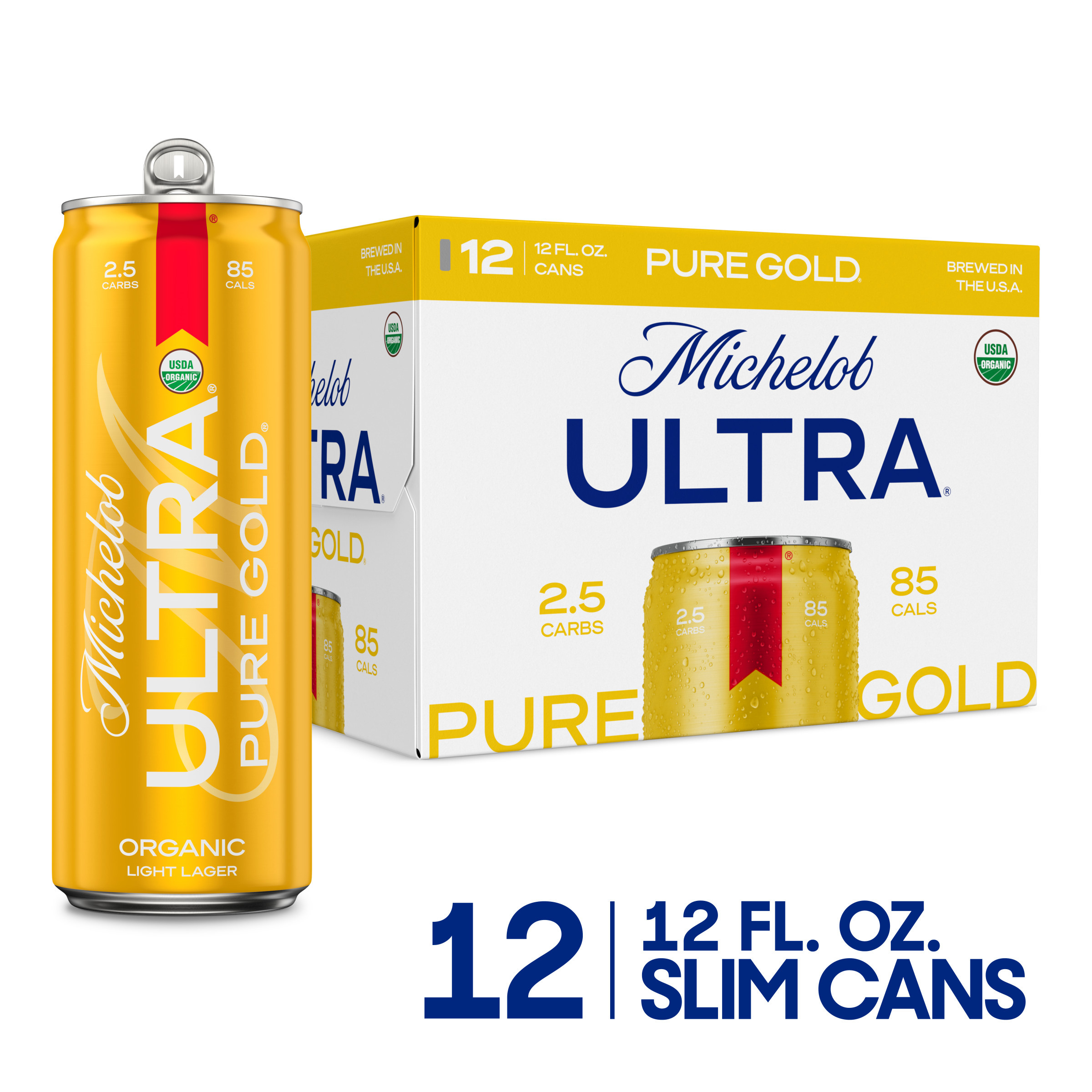 Michelob ULTRA Pure Gold Organic American Lager Beer 12 Pack, 12 fl oz Cans