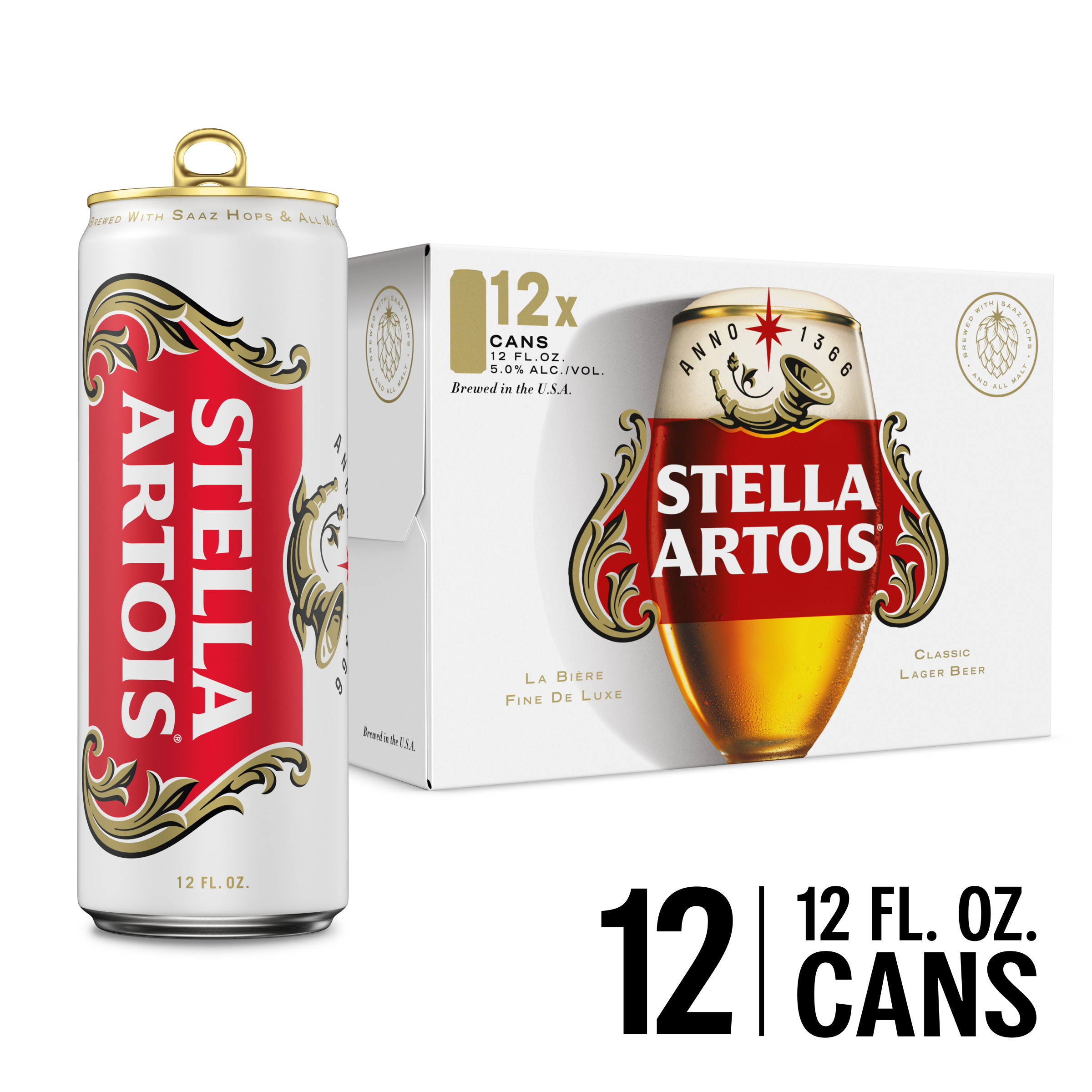 Stella Artois Premium Lager Beer, 12 Pack, 12 fl oz cans, 5% ABV