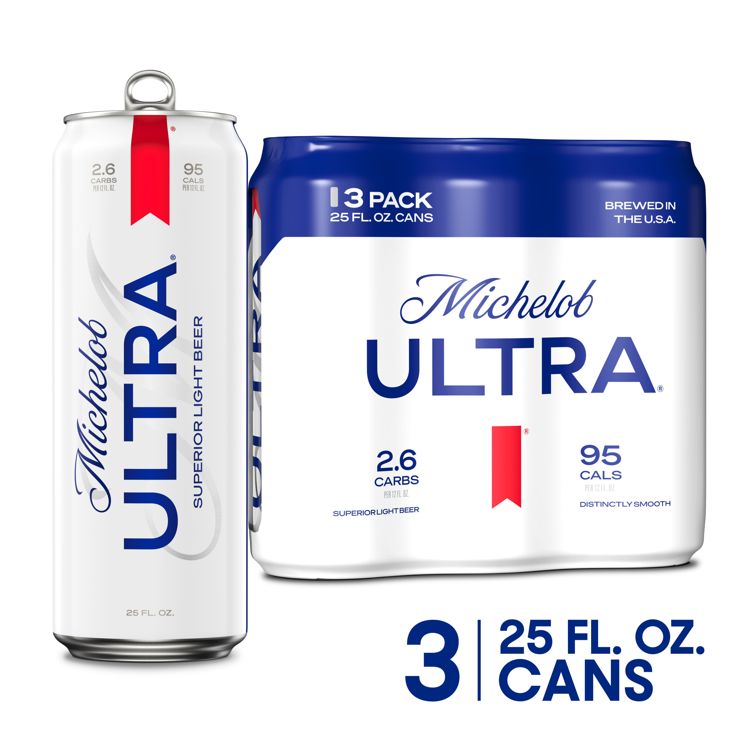 Michelob ULTRA Superior Light American Lager Beer 3 Pack, 25 fl oz Cans