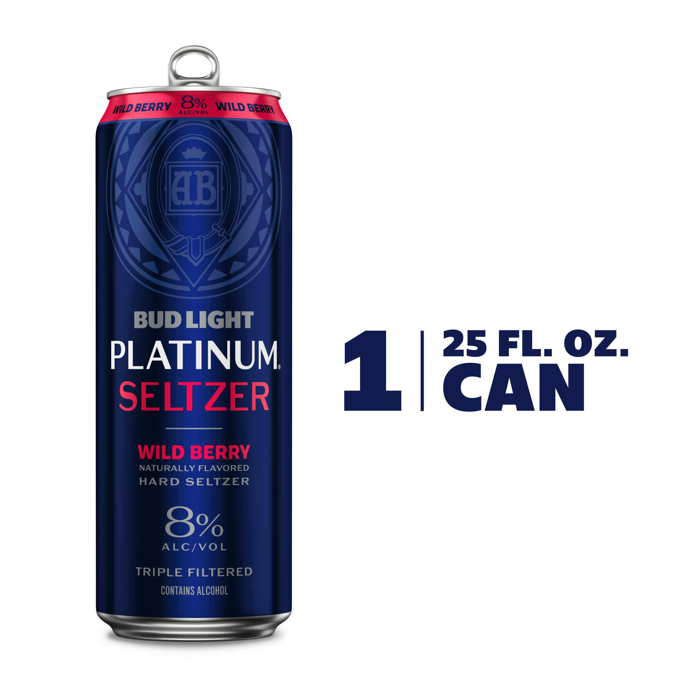 Bud Light Platinum Wild Berry Seltzer, Hard Seltzer, Gluten Free, 25 FL OZ Can
