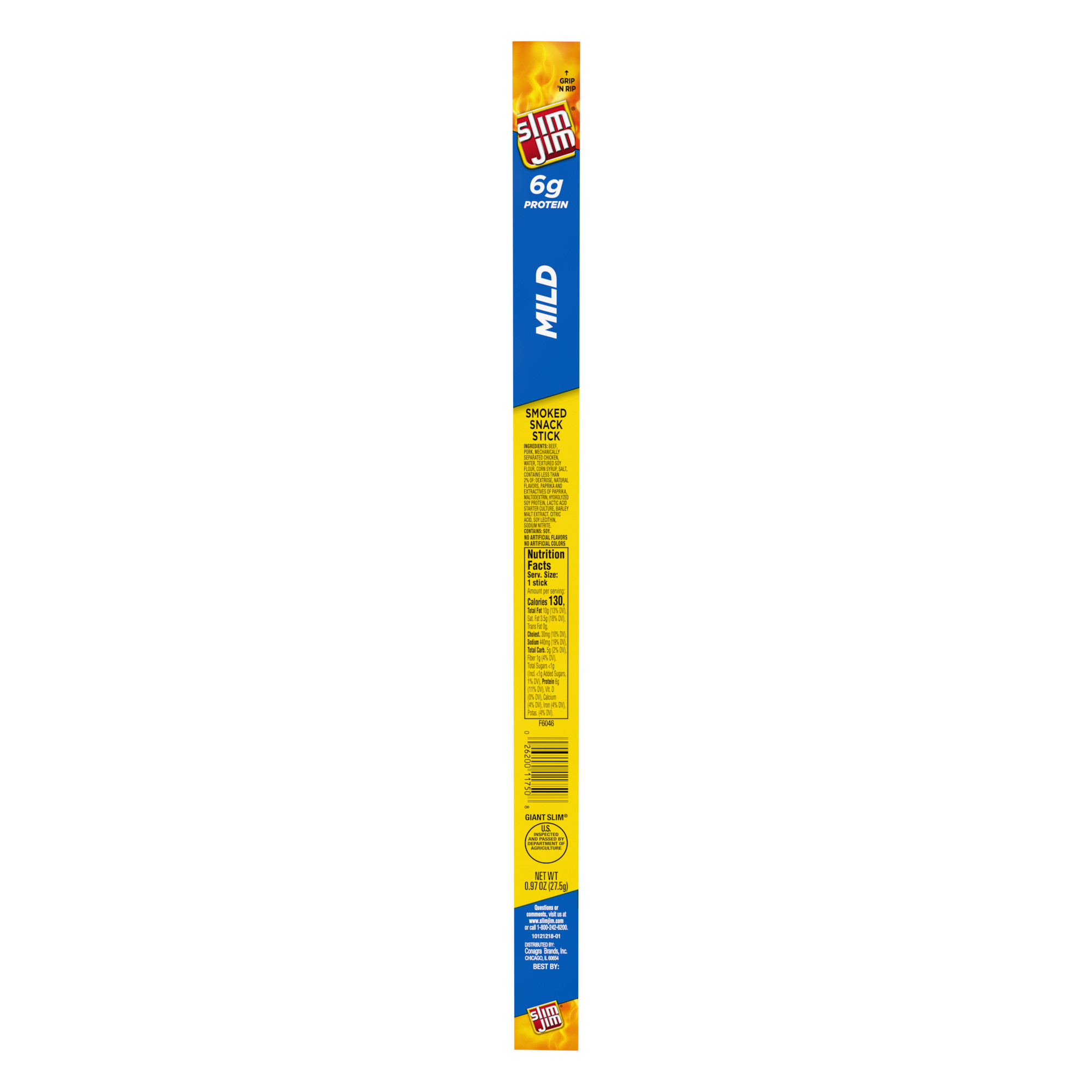 Slim Jim Giant Smoked Jerky Meat Sticks, Mild Flavor, 6g Protein Per Stick, 0.97 oz.