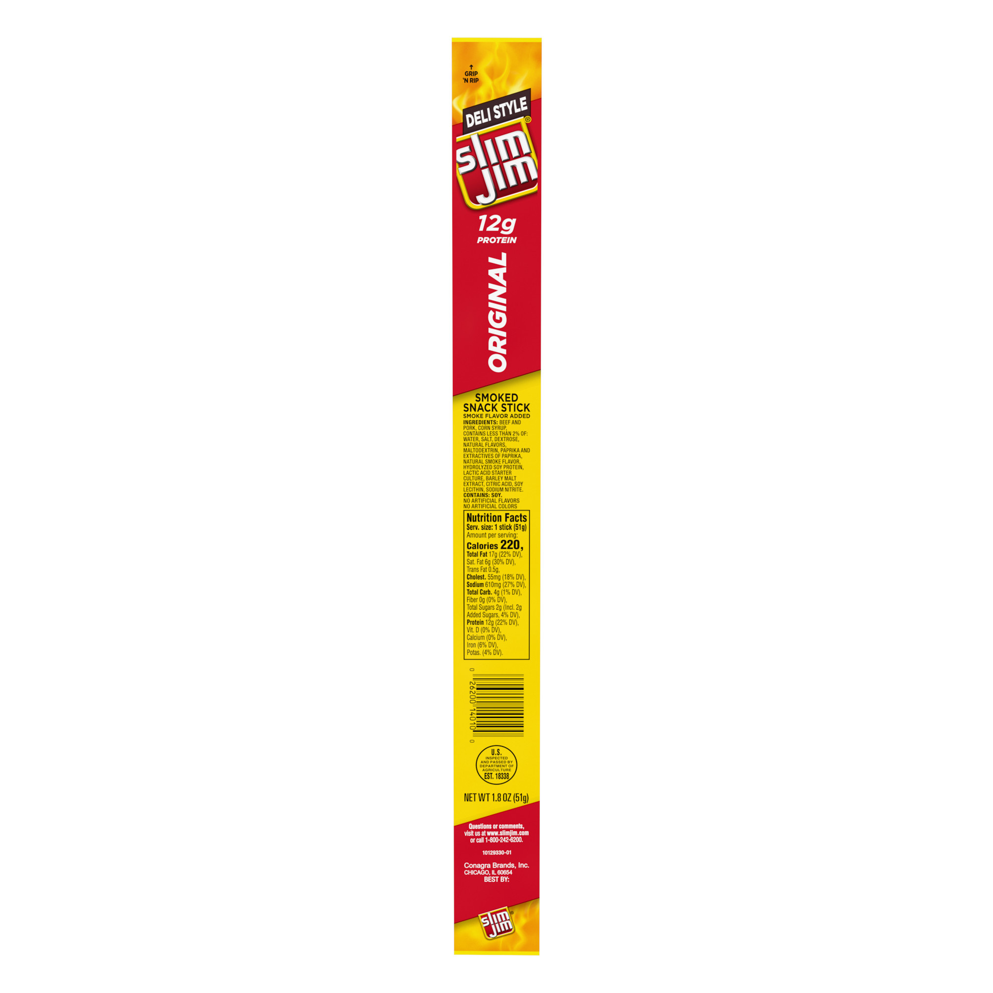 Slim Jim Smoked Jerky Meat Sticks, Deli Style Original Flavor, High Protein, 1.8 oz.
