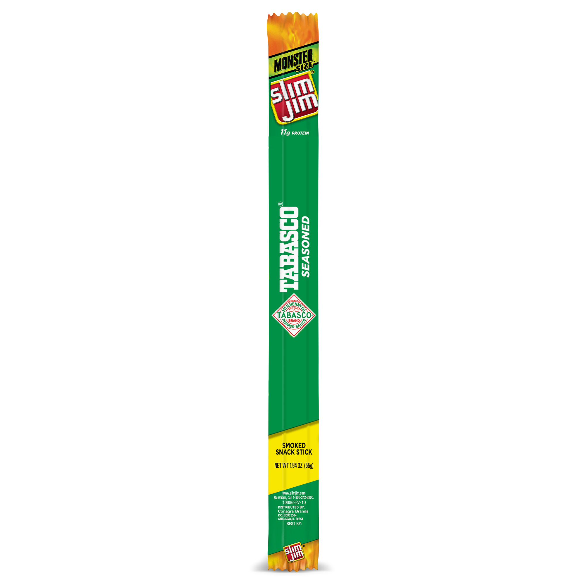Slim Jim Monster Smoked Jerky Meat Sticks, Teriyaki Flavor, 11g Protein Per Stick, 1.94 oz.