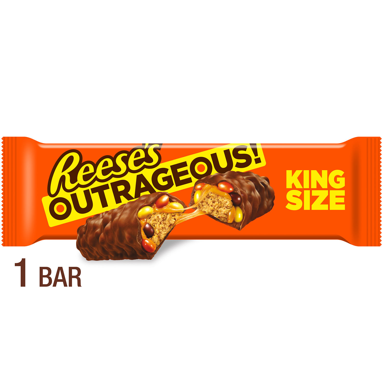 REESE'S OUTRAGEOUS! Peanut Butter, Caramel and REESE'S PIECES King Size, Candy Bar, 2.95 oz