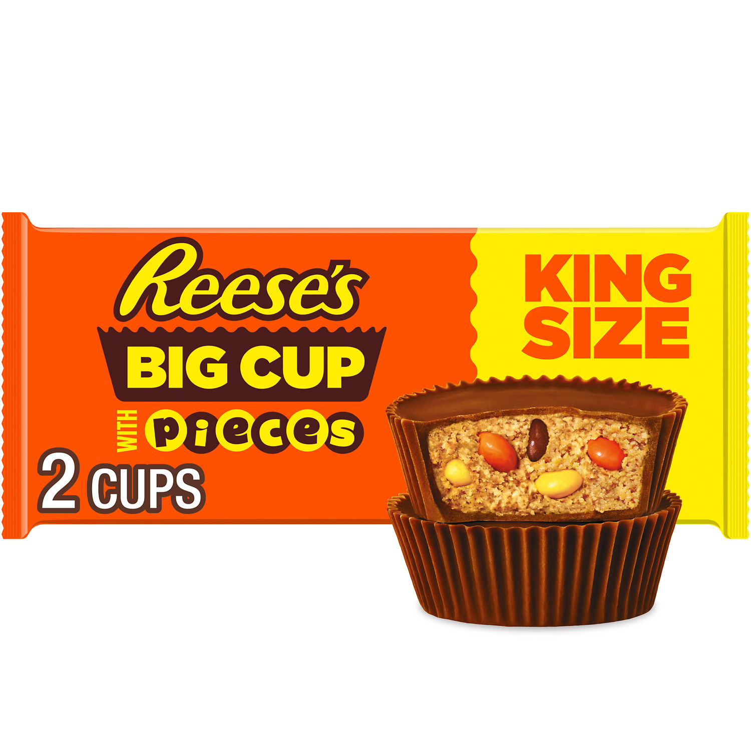 REESE'S Big Cup Stuffed with REESE'S PIECES King Size Peanut Butter Cups, Candy Pack, 2.8 oz
