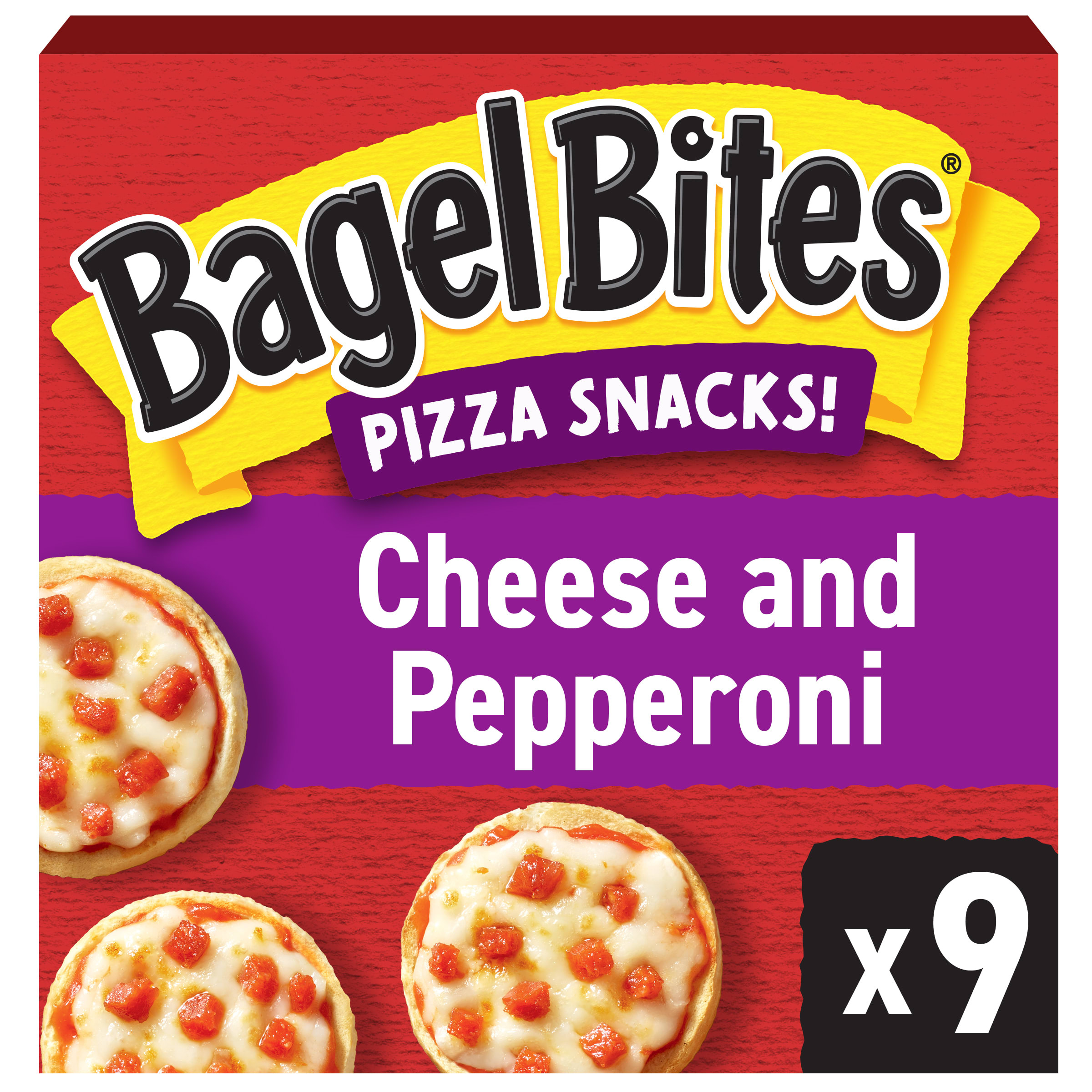 Bagel Bites Mini Pizza Bagel Frozen Snacks, 1 Box, for After-School and Late Night Snacking, Cheese and Pepperoni, No High-Fructose Corn Syrup and No Artificial Flavors, 9 ct