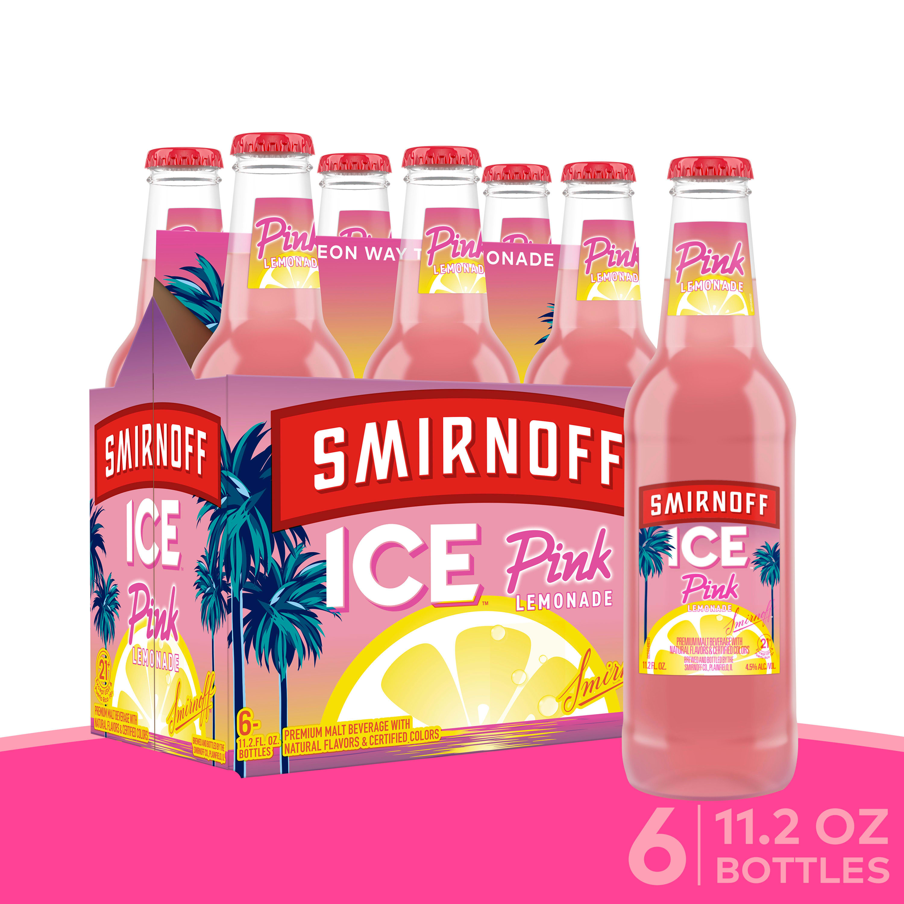 Smirnoff Ice Pink Lemonade, 6 pack Bottles, 11.2 fl oz, 4.5% ABV