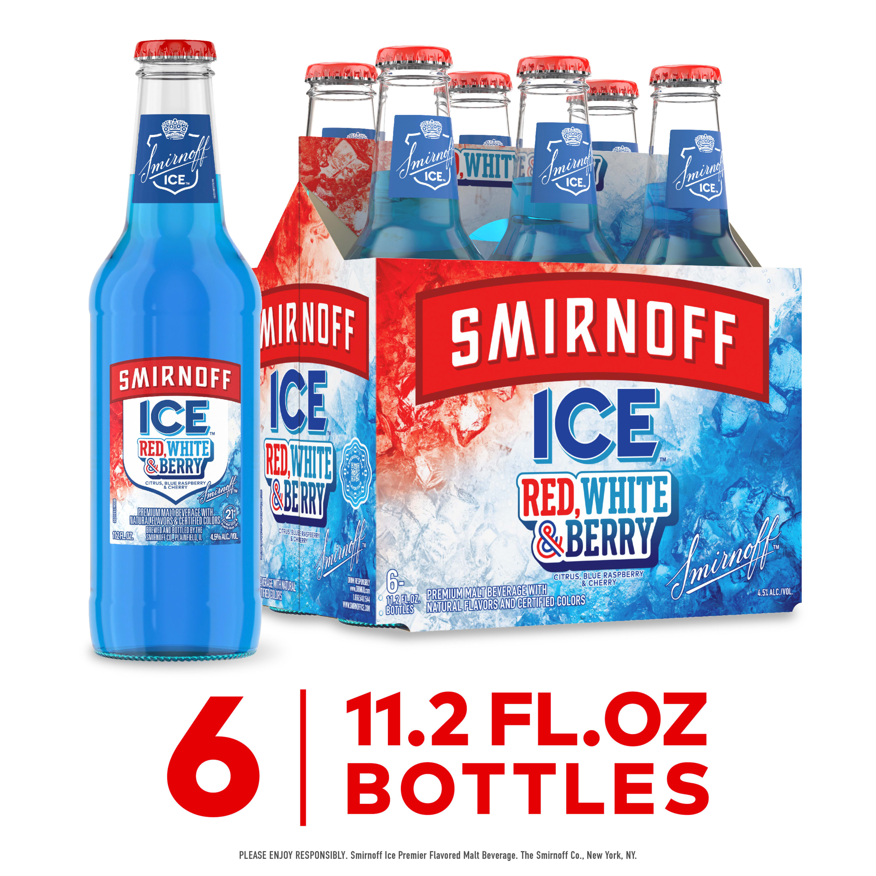 Smirnoff Ice Red White and Berry, 6 pack Bottles, 11.2 fl oz, 4.5% ABV