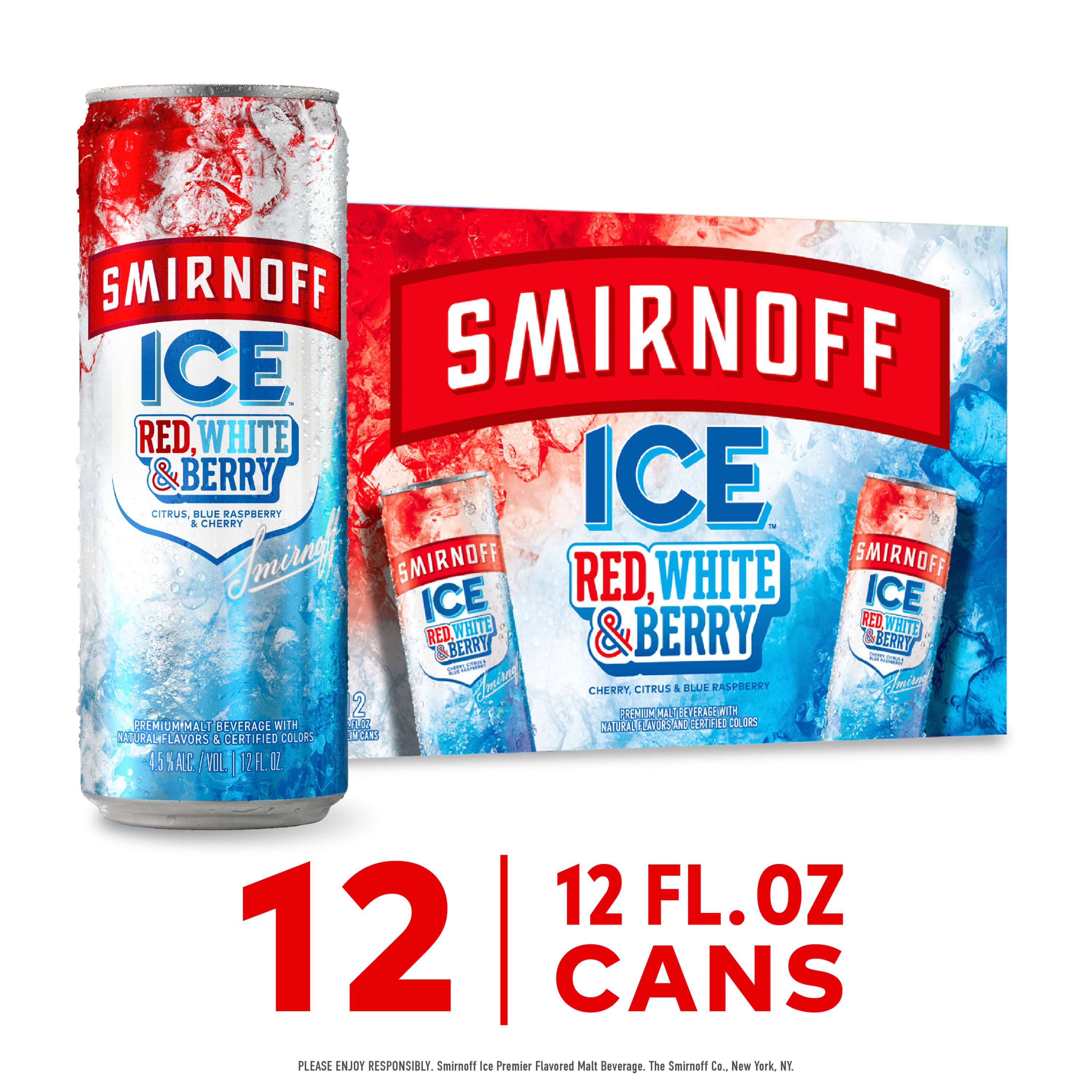Smirnoff Ice Red White and Berry, 12 pack Cans, 12 fl oz, 4.5% ABV