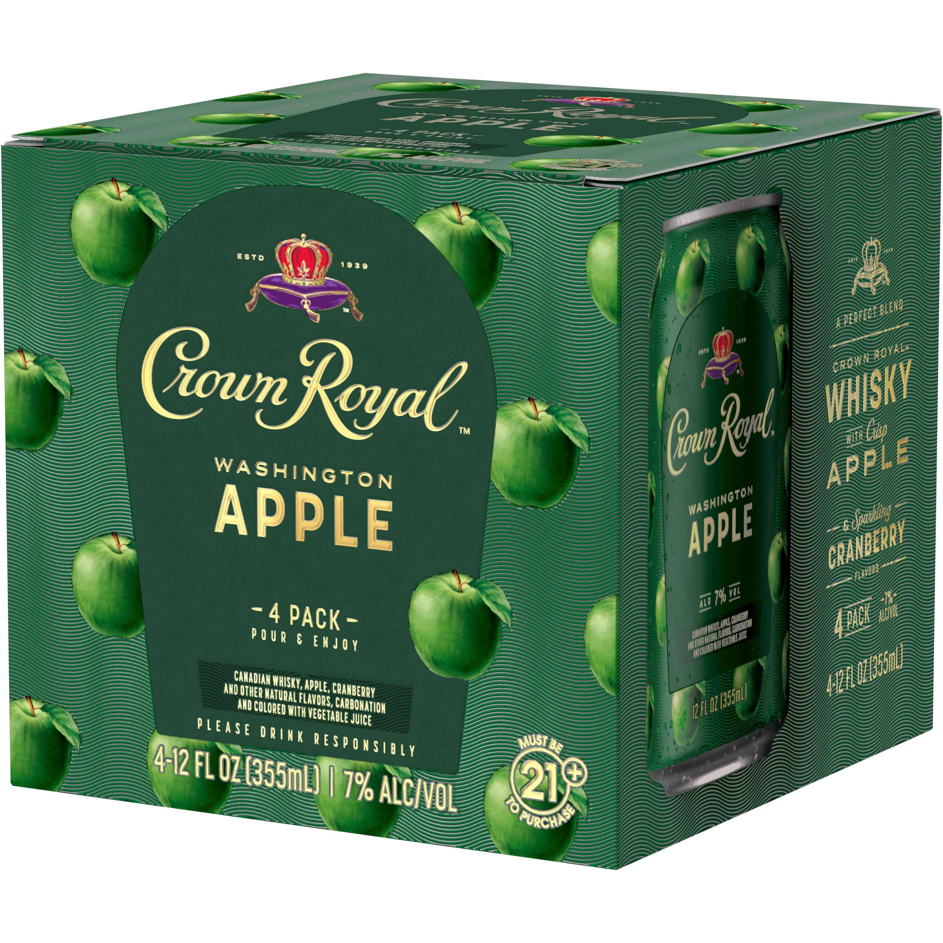 Crown Royal Washington Apple Canadian Whisky Cocktail, 4-PACK (4 x 12 fl oz)