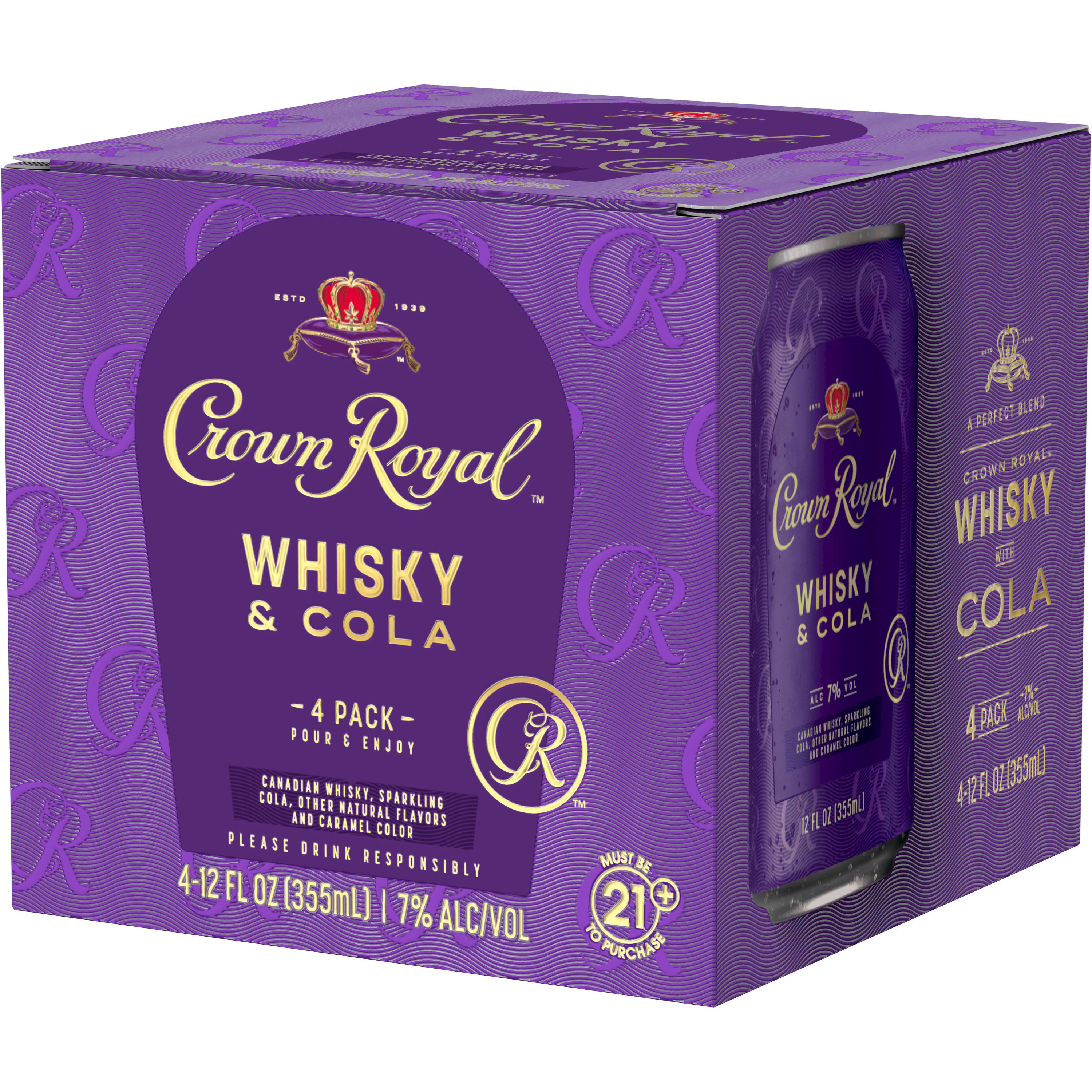 Crown Royal Whisky and Cola Canadian Whisky Cocktail, 4-PACK (4 x 12 fl oz)