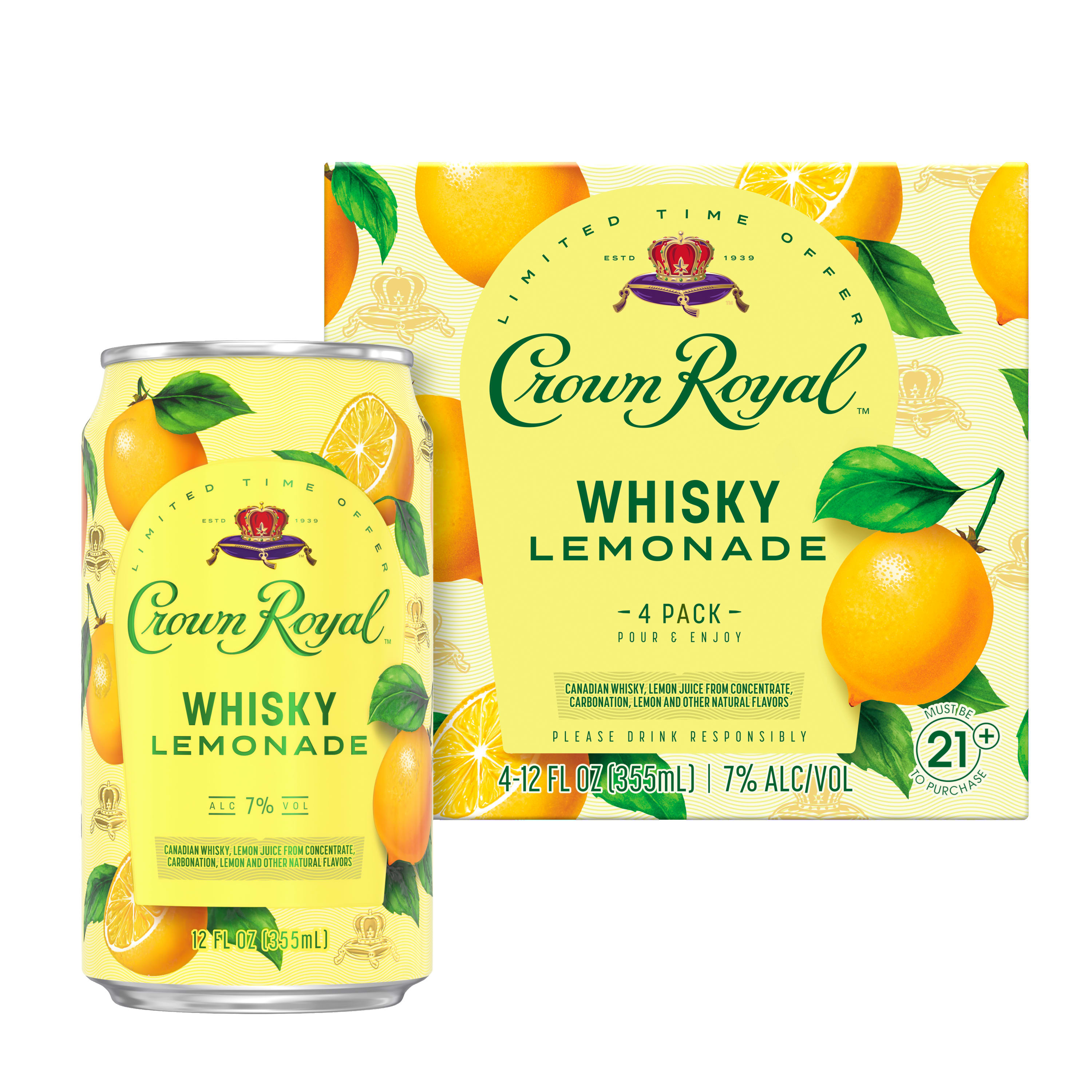 Crown Royal Whisky Lemonade Cocktail, 4-PACK (4 x 12 fl oz)