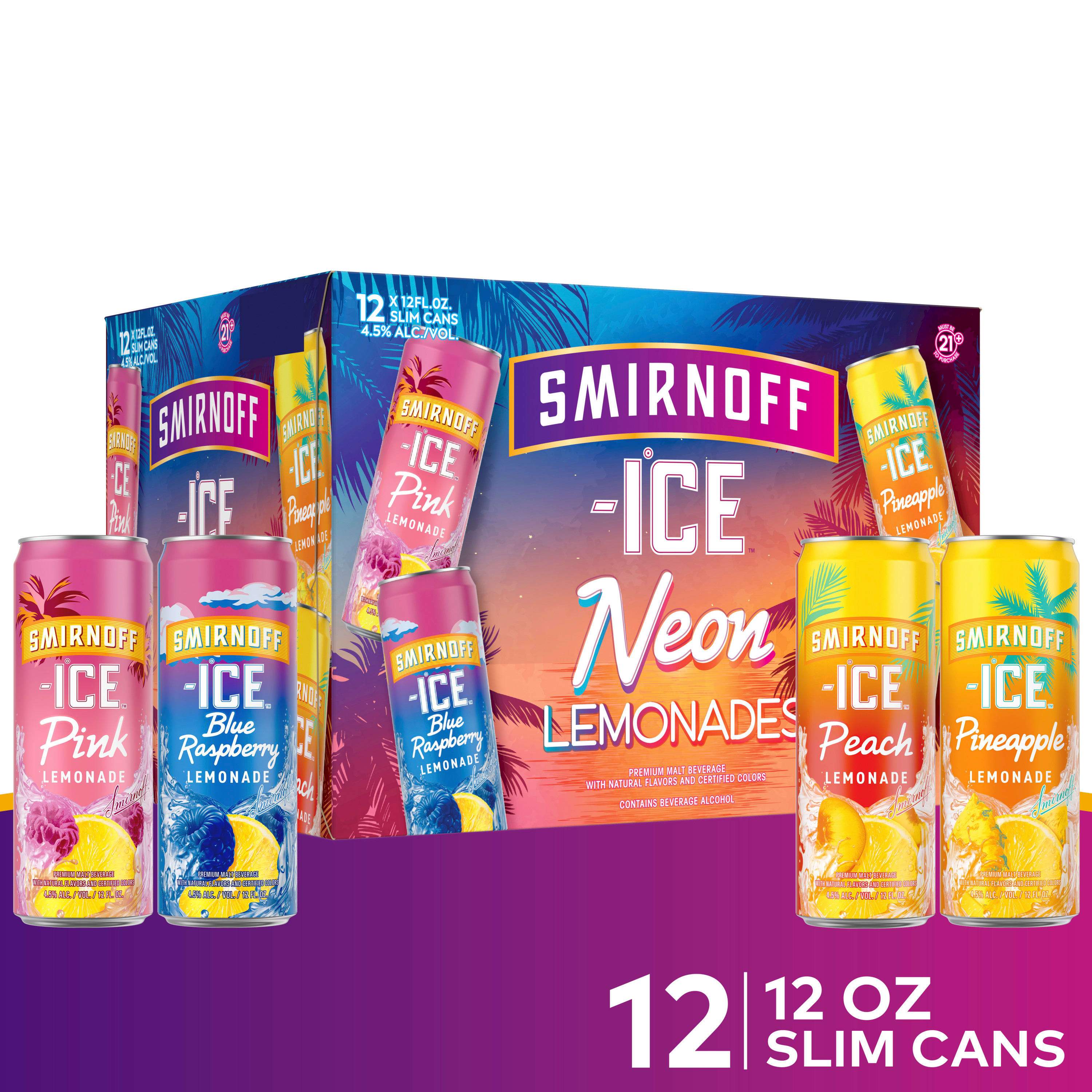 Smirnoff Ice Neon Lemonade Variety, 12 pack Cans, 12 fl oz, 4.5% ABV