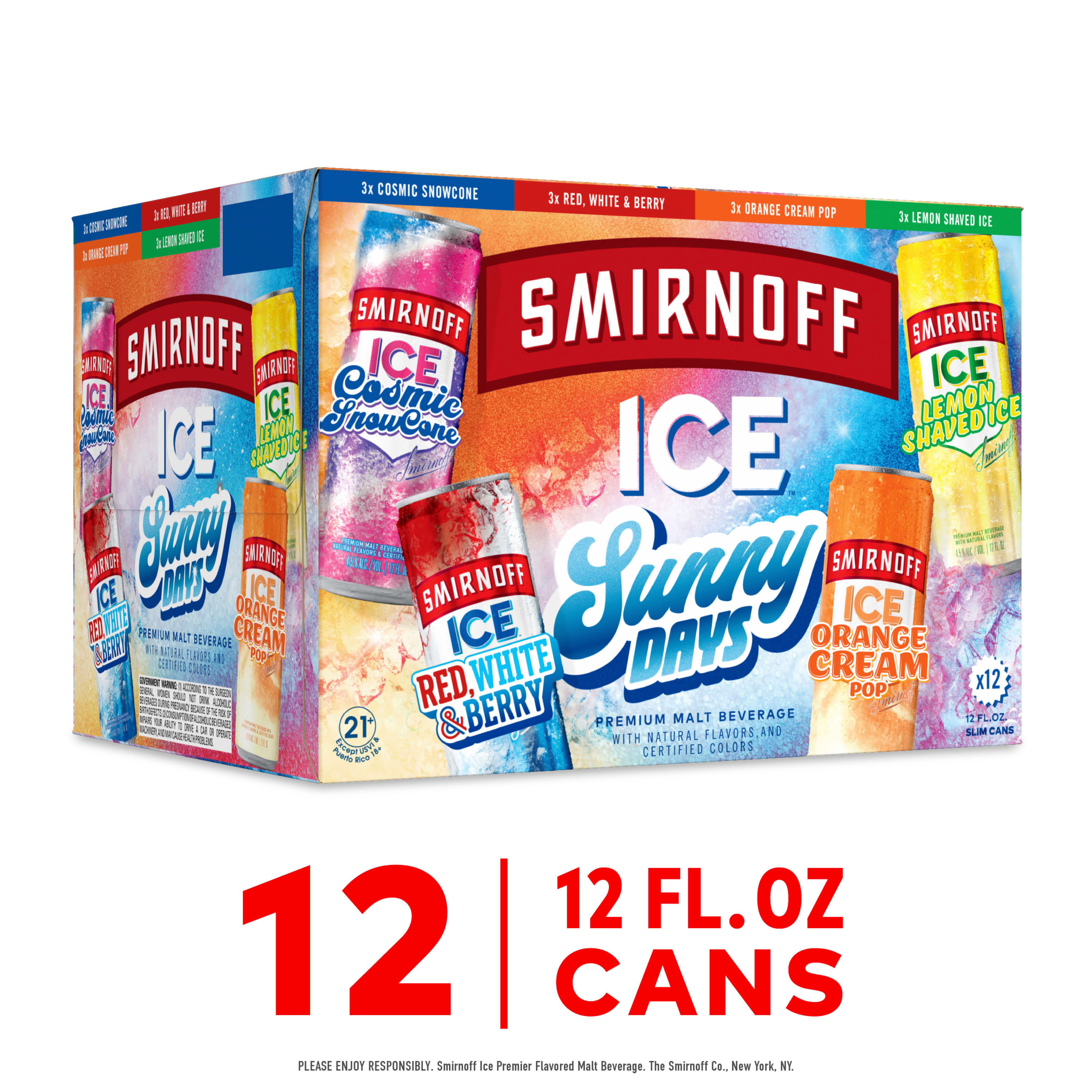 Smirnoff Ice Sunny Days Variety, 12 pack Cans, 12 fl oz, 4.5% ABV