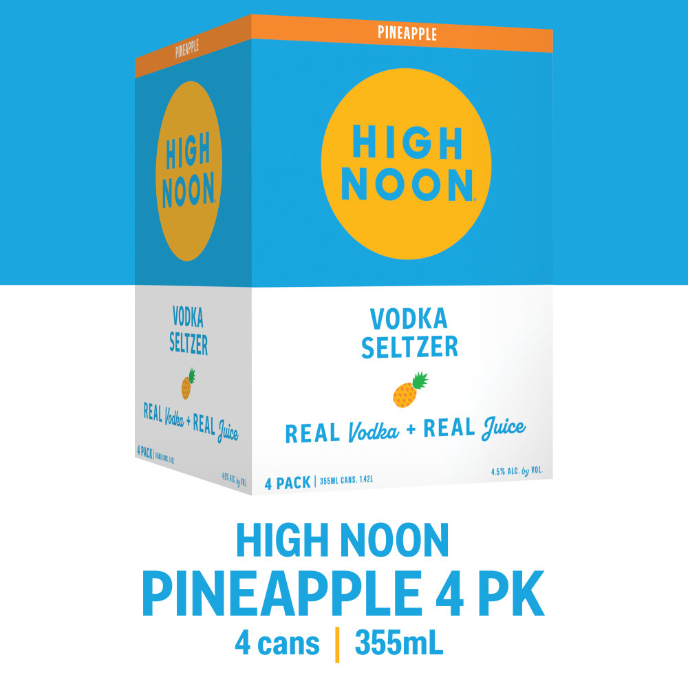 High Noon Pineapple Vodka Hard Seltzer 355ml Can 4 Pack