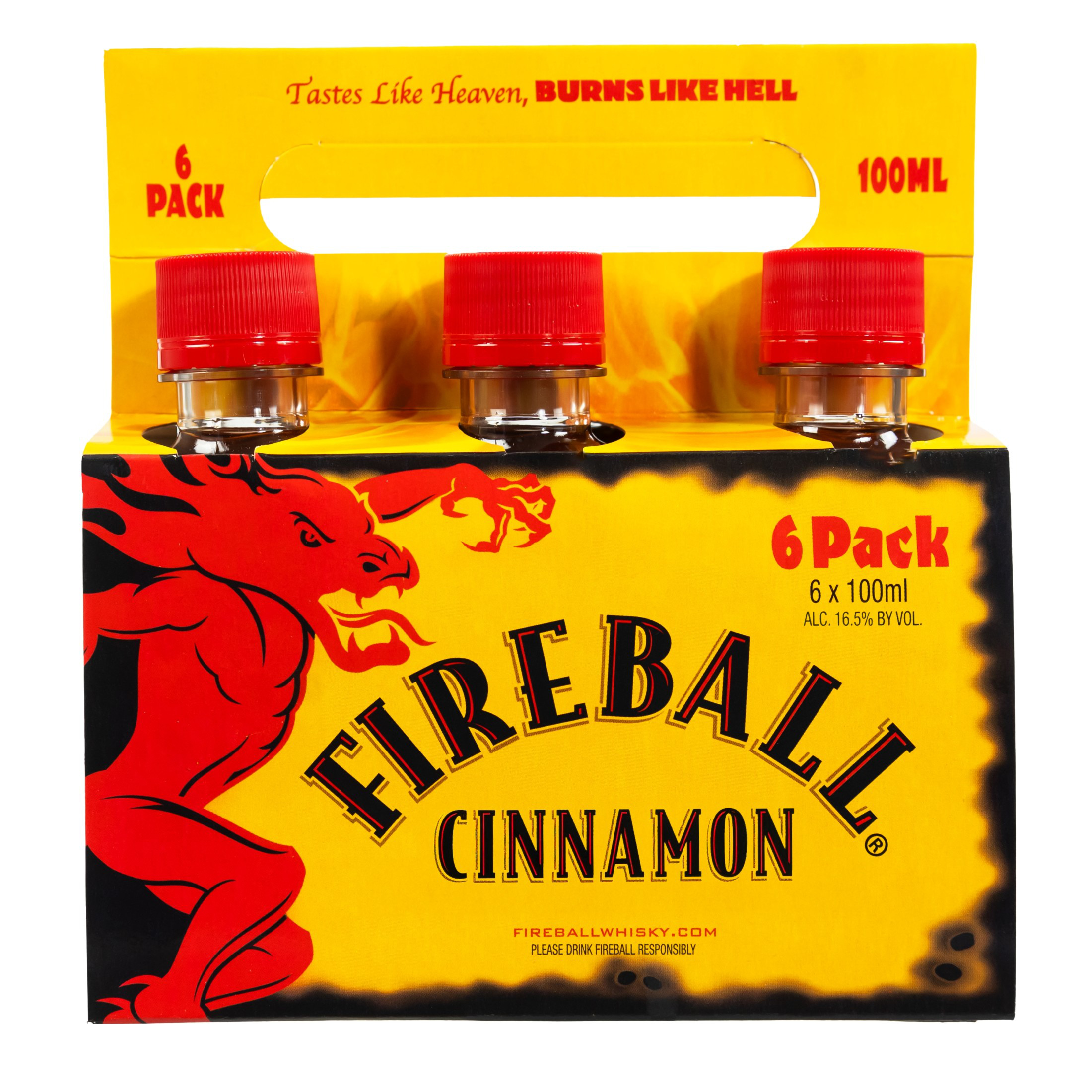 Fireball Cinnamon Malt Beverage, 100ml Plastic Bottles, 6 Count, 33 Proof