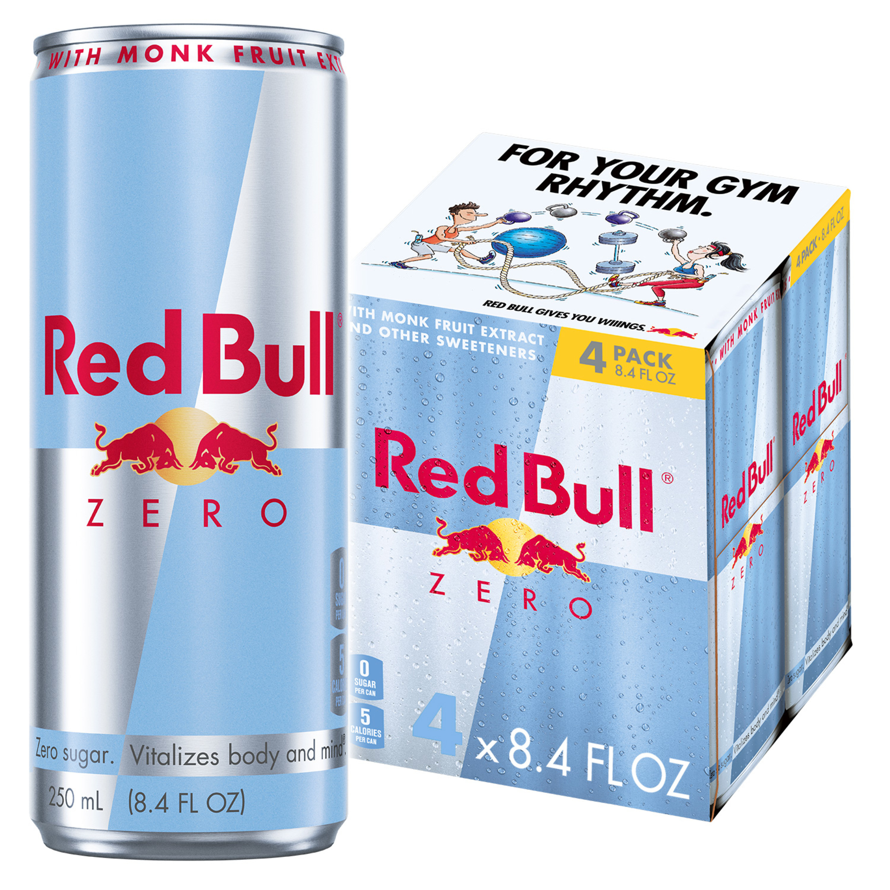 Red Bull Zero Energy Drink, 8.4 fl. oz., Pack of 4 Cans, 80mg Caffeine, Taurine & B Vitamins