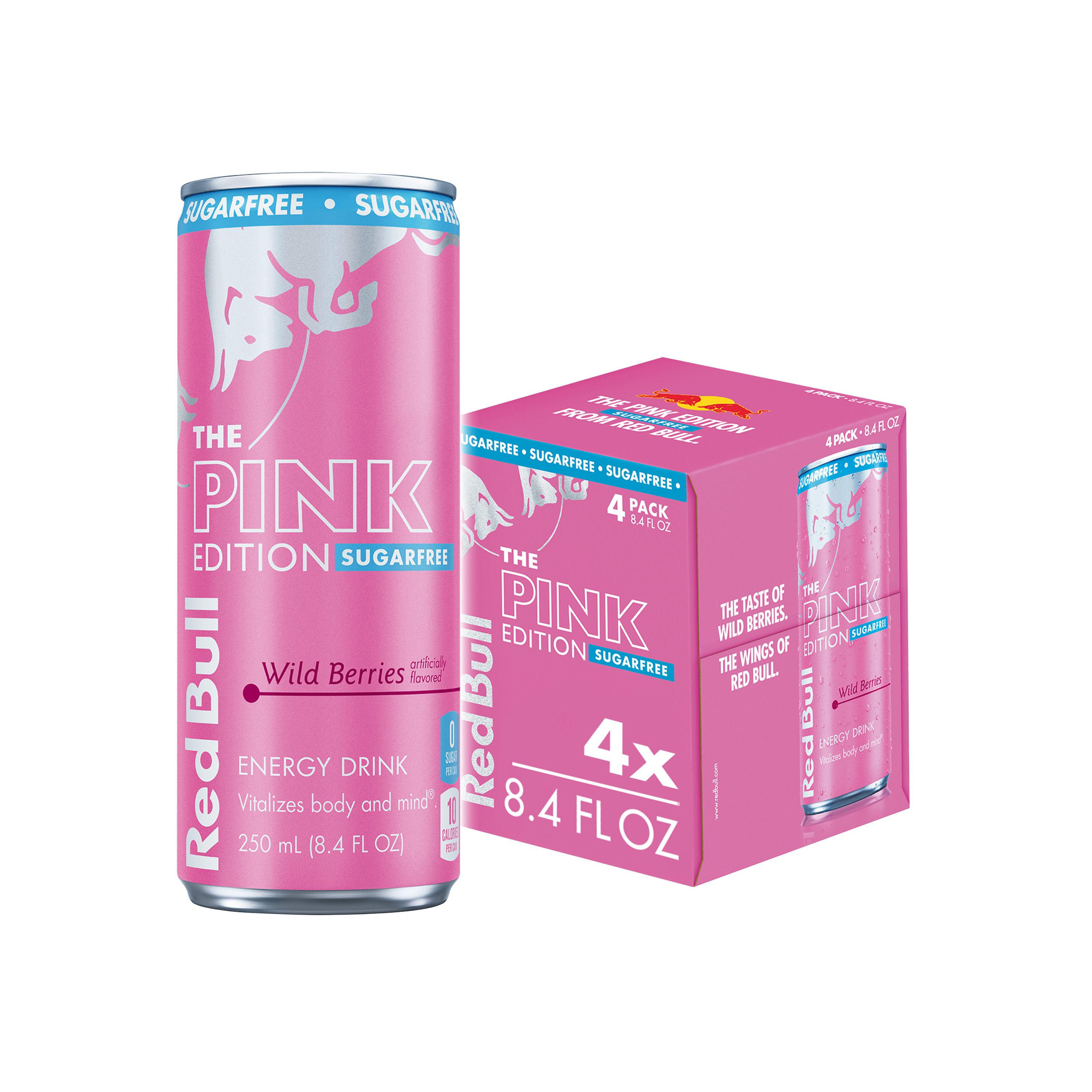 Red Bull Pink Edition Sugarfree Energy Drink, Wild Berries, 8.4 fl. oz., Pack of 4 Cans, 80mg Caffeine, Taurine & B Vitamins
