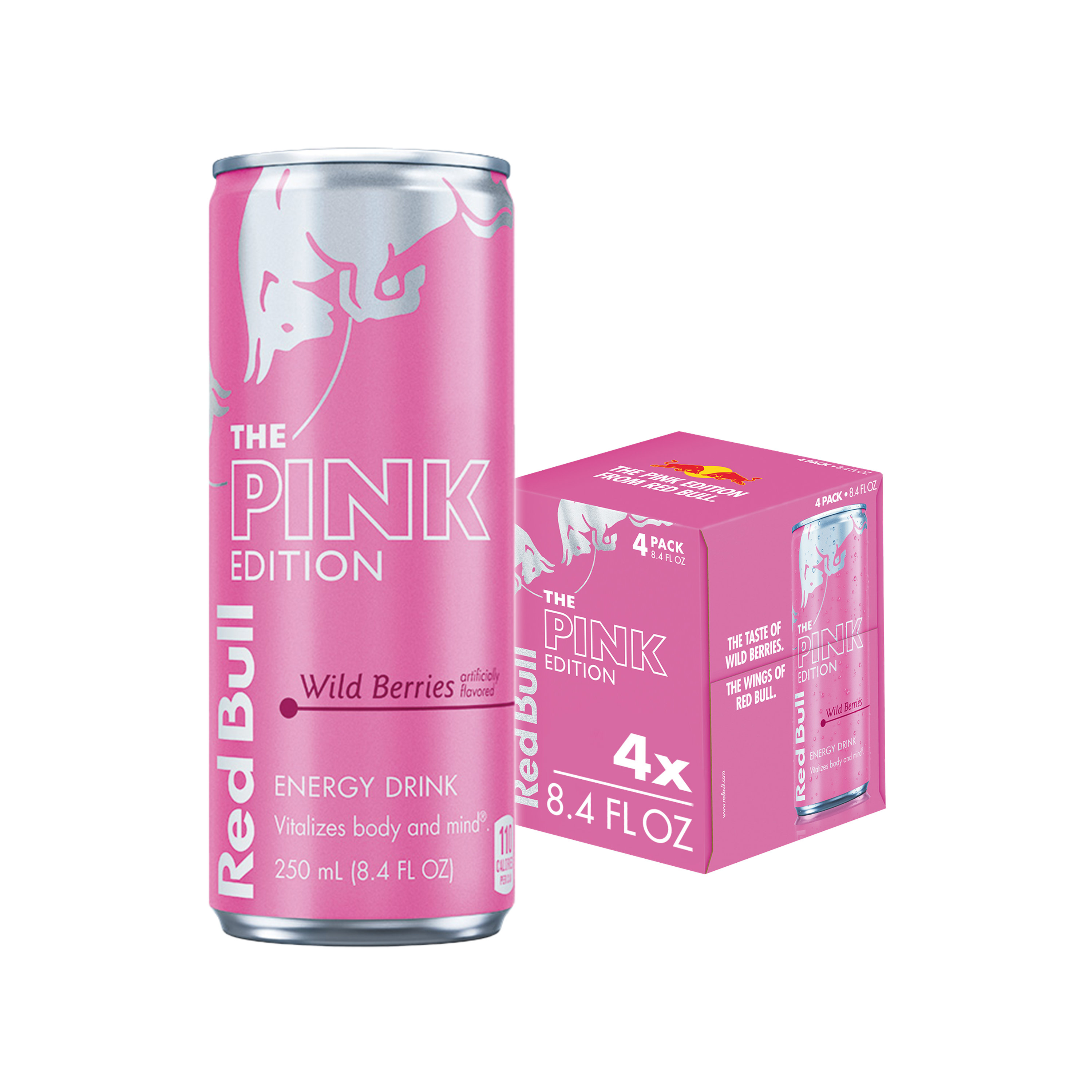 Red Bull Pink Edition Energy Drink, Wild Berries, 8.4 fl. oz., Pack of 4 Cans,  80mg Caffeine, Taurine & B Vitamins
