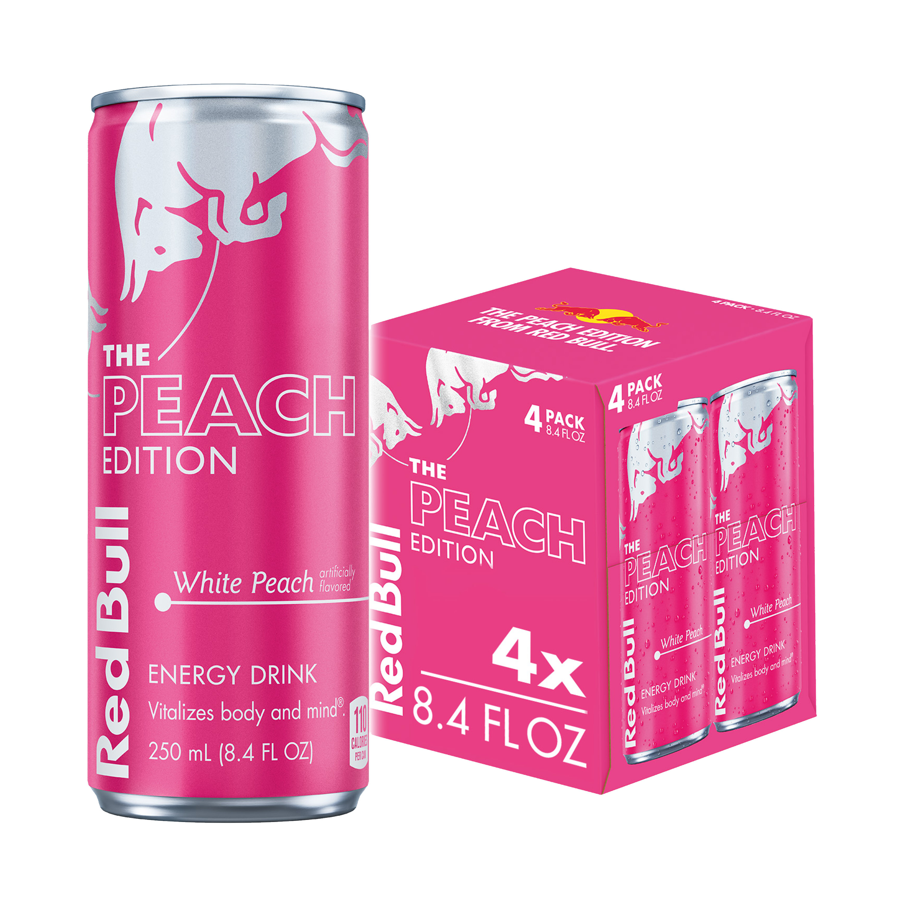 Red Bull Peach Edition Energy Drink, White Peach, 8.4 fl. oz., Pack of 4, 80mg Caffeine, Taurine & B Vitamins