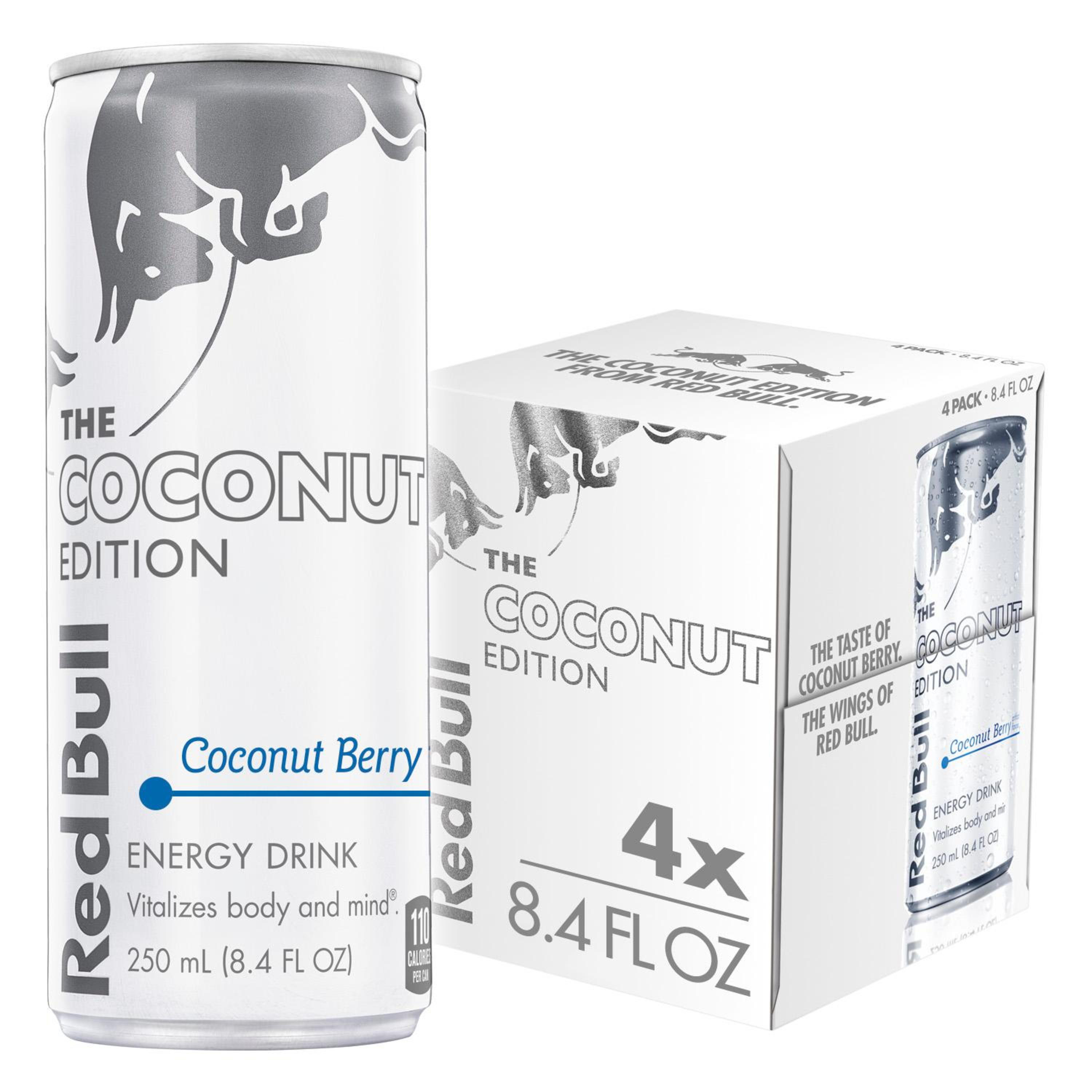 Red Bull Coconut Edition Energy Drink, Coconut Berry, 8.4 fl. oz., Pack of 4 Cans, 80mg Caffeine, Taurine & B Vitamins