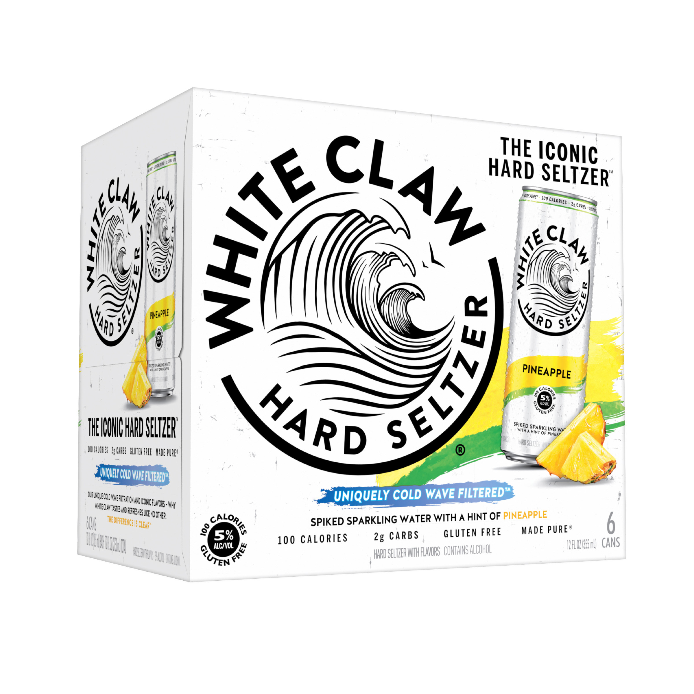 White Claw Hard Seltzer Pineapple, 6 Pack, 12 fl oz Cans, 5% ABV