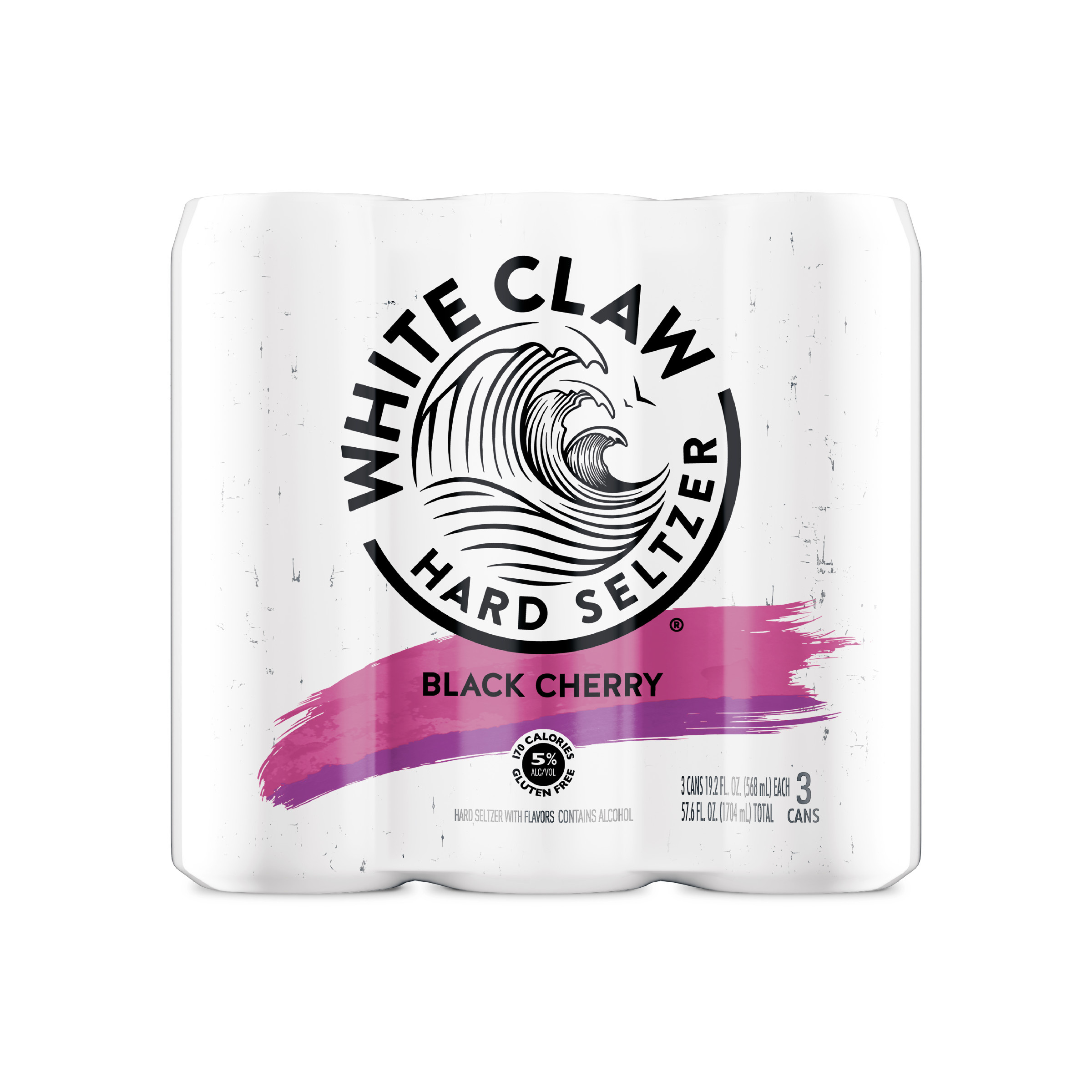 White Claw Hard Seltzer Black Cherry, 3 Pack, 19.2 fl oz Cans, 5% ABV