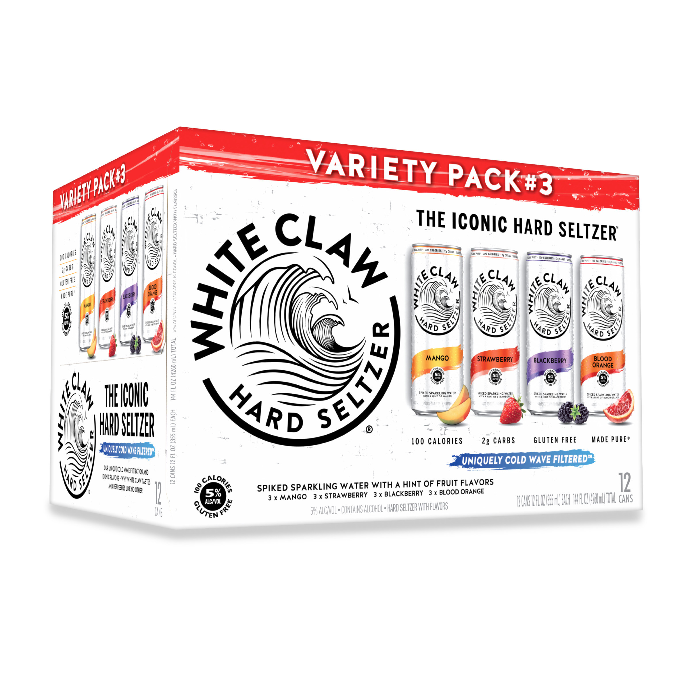 White Claw Hard Seltzer Variety Pack #3, 12 Pack, 12 fl oz Cans, 5% ABV