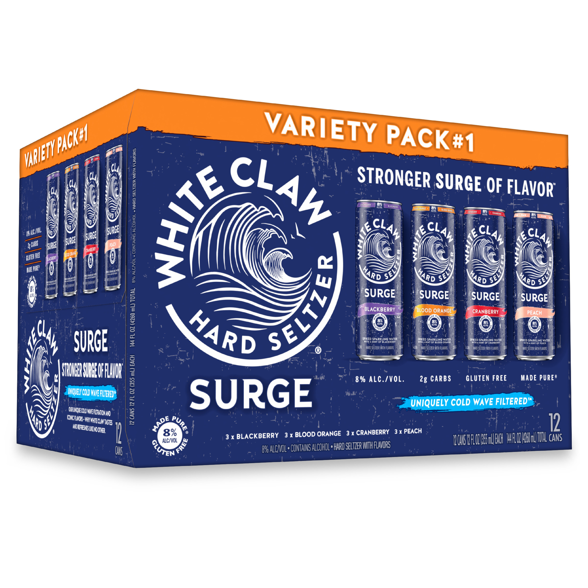 White Claw Surge Hard Seltzer Variety Pack No. 1, 12 Pack, 12 fl oz Cans, 8% ABV