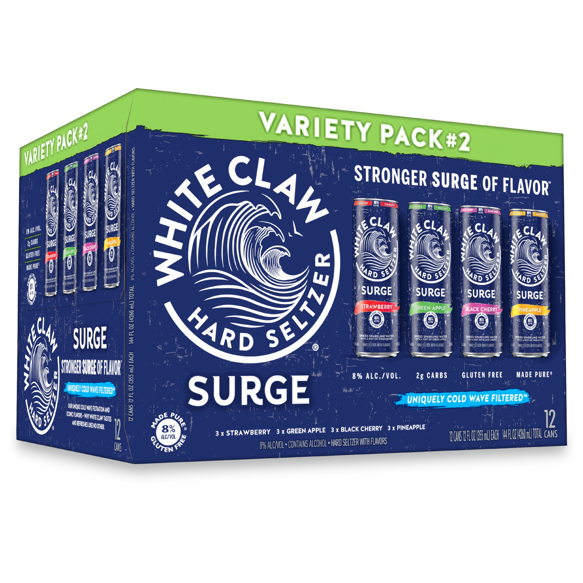 White Claw Surge Hard Seltzer Variety Pack No. 2, 12 Pack, 12 fl oz Cans, 8% ABV