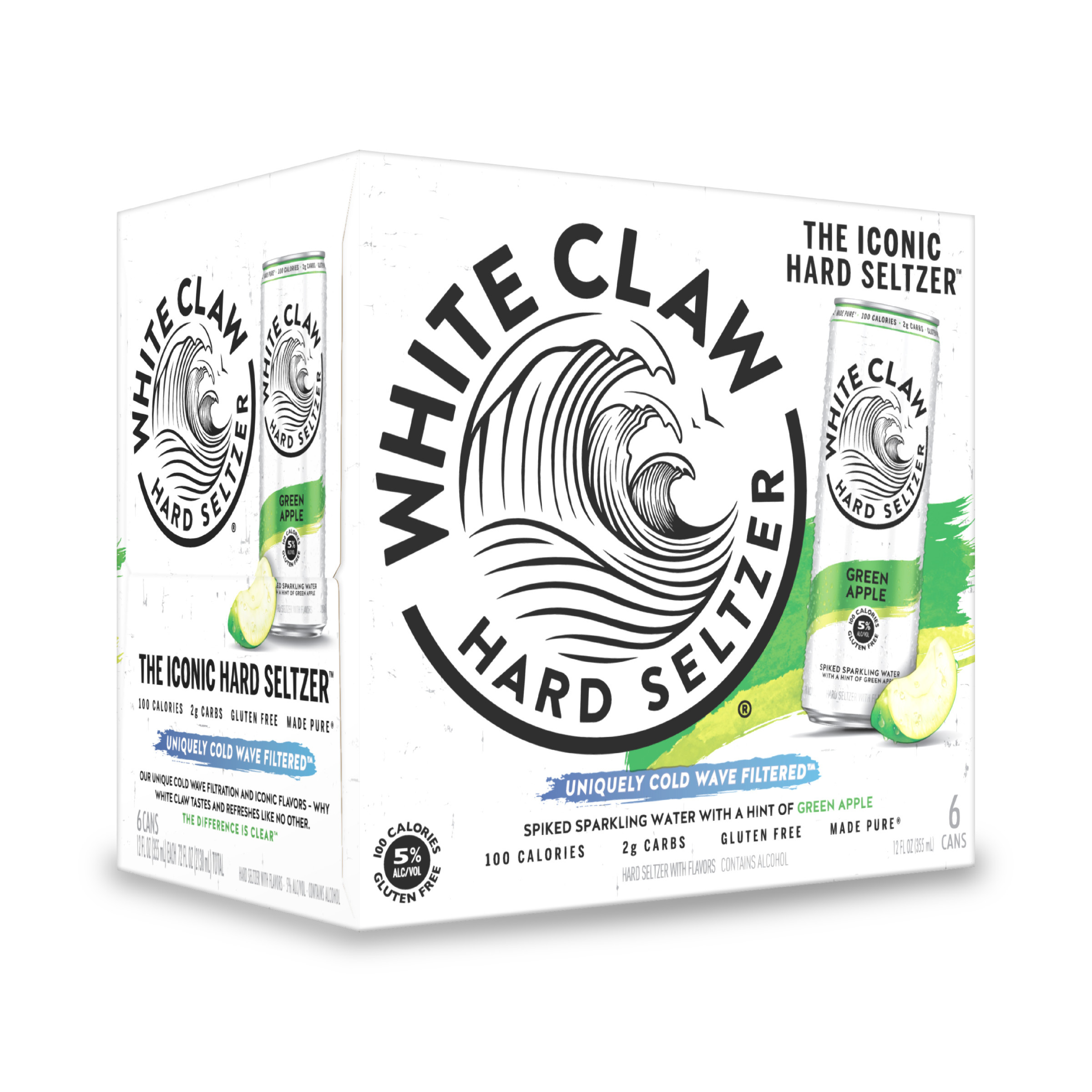White Claw Hard Seltzer Green Apple, 6 Pack, 12 fl oz Cans, 5% ABV