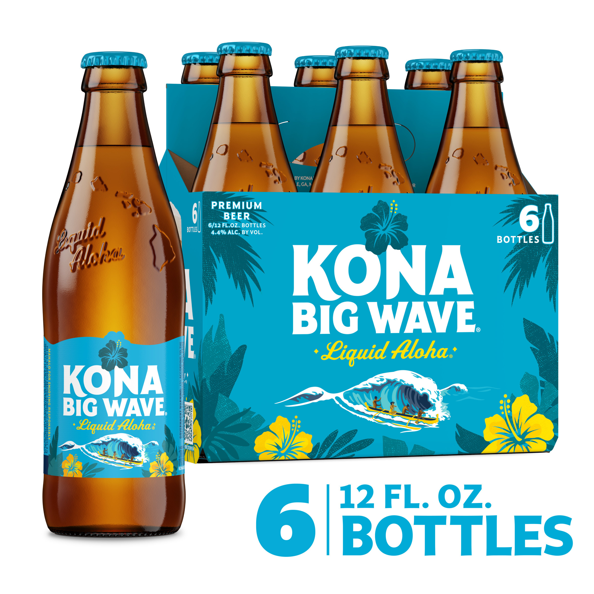 Kona Big Wave Liquid Aloha Premium Beer, 6 Pack Beer, 12 fl. oz Bottles