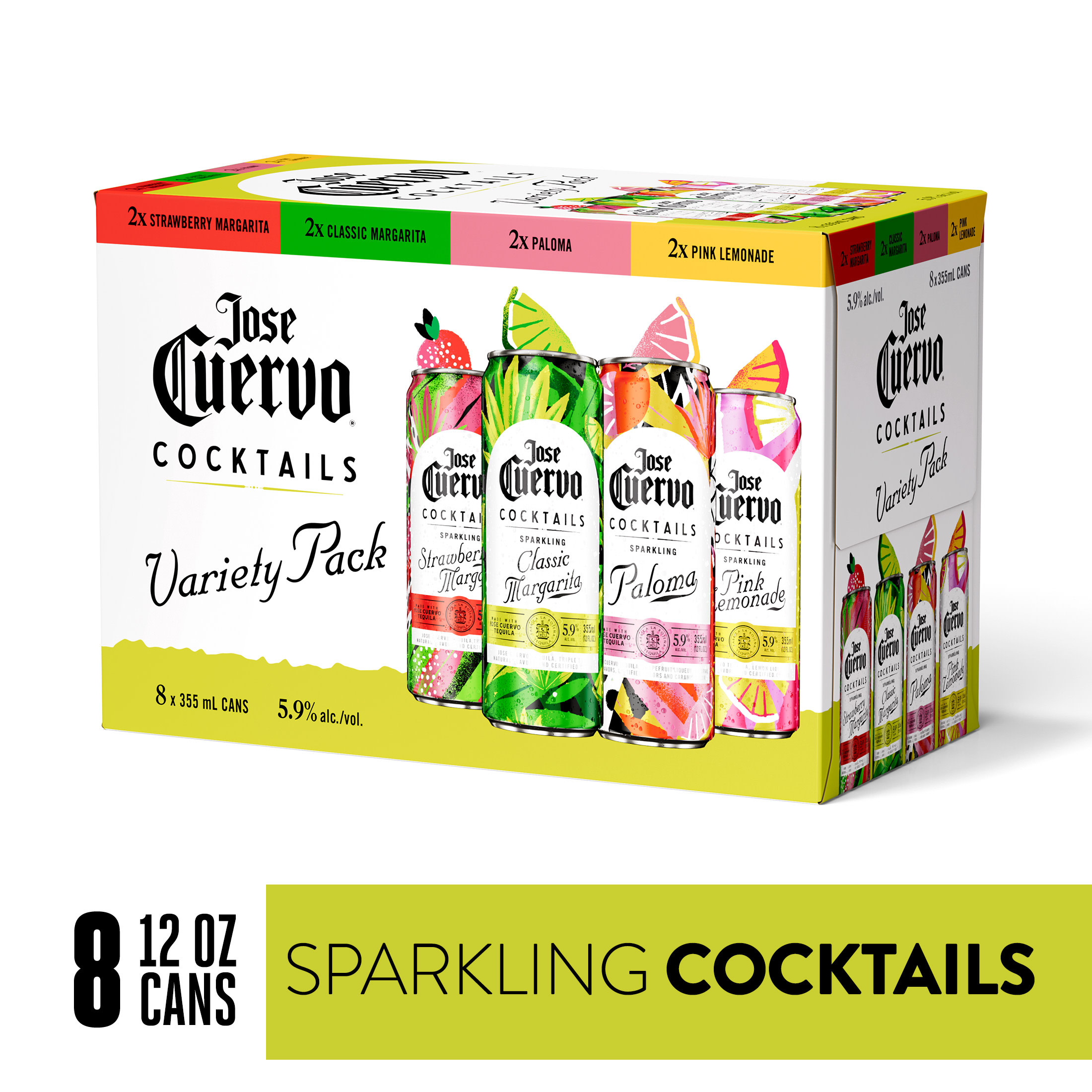 Jose Cuervo® Sparkling Cocktails Variety Pack Classic, Strawberry, Paloma, and Pink Lemonade Ready to Drink Cocktail (8 pack, 355 ml)