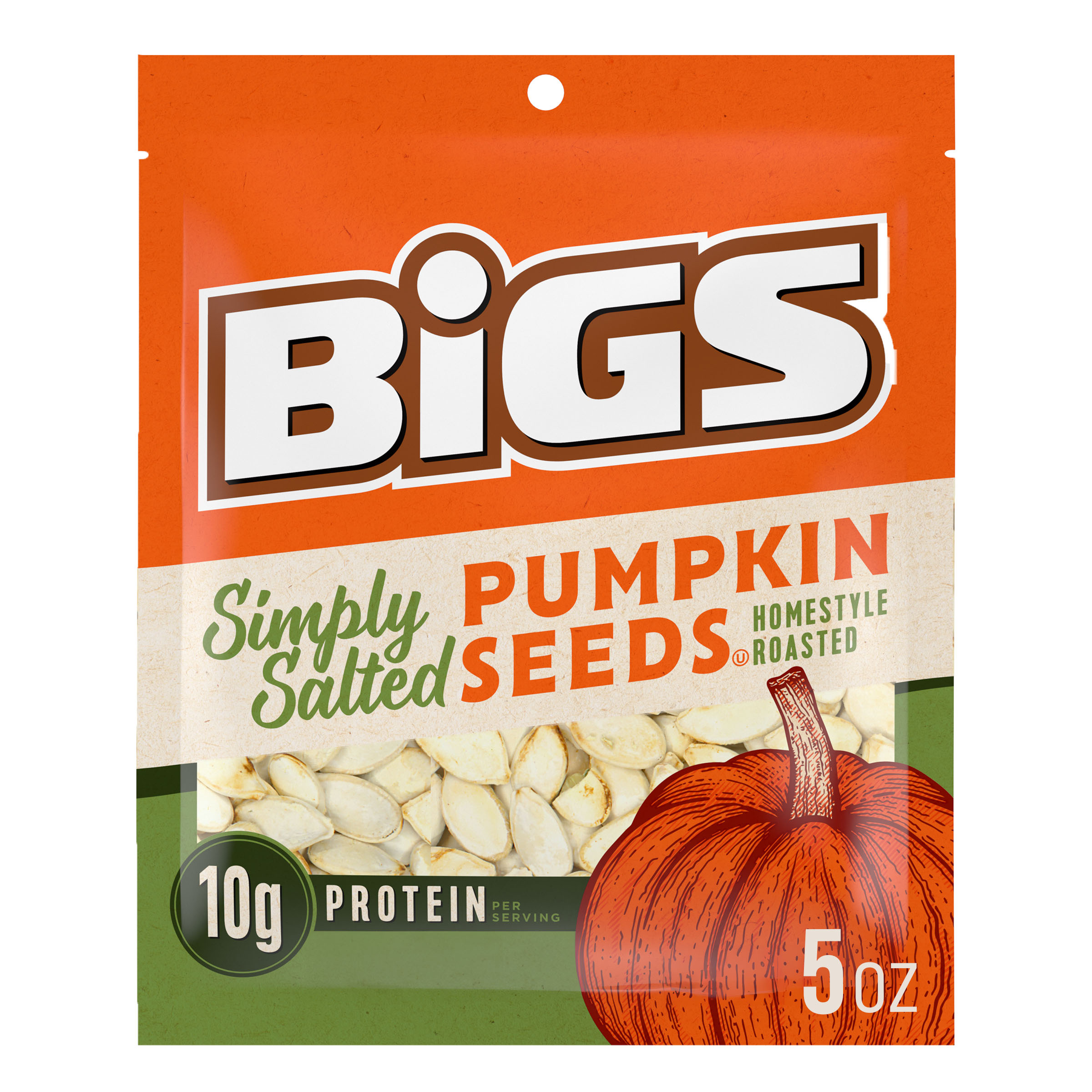 Bigs Simply Salted Homestyle Roast Pumpkin Seeds, Keto Friendly Snack, Low Carb Lifestyle, 5 oz. Bag