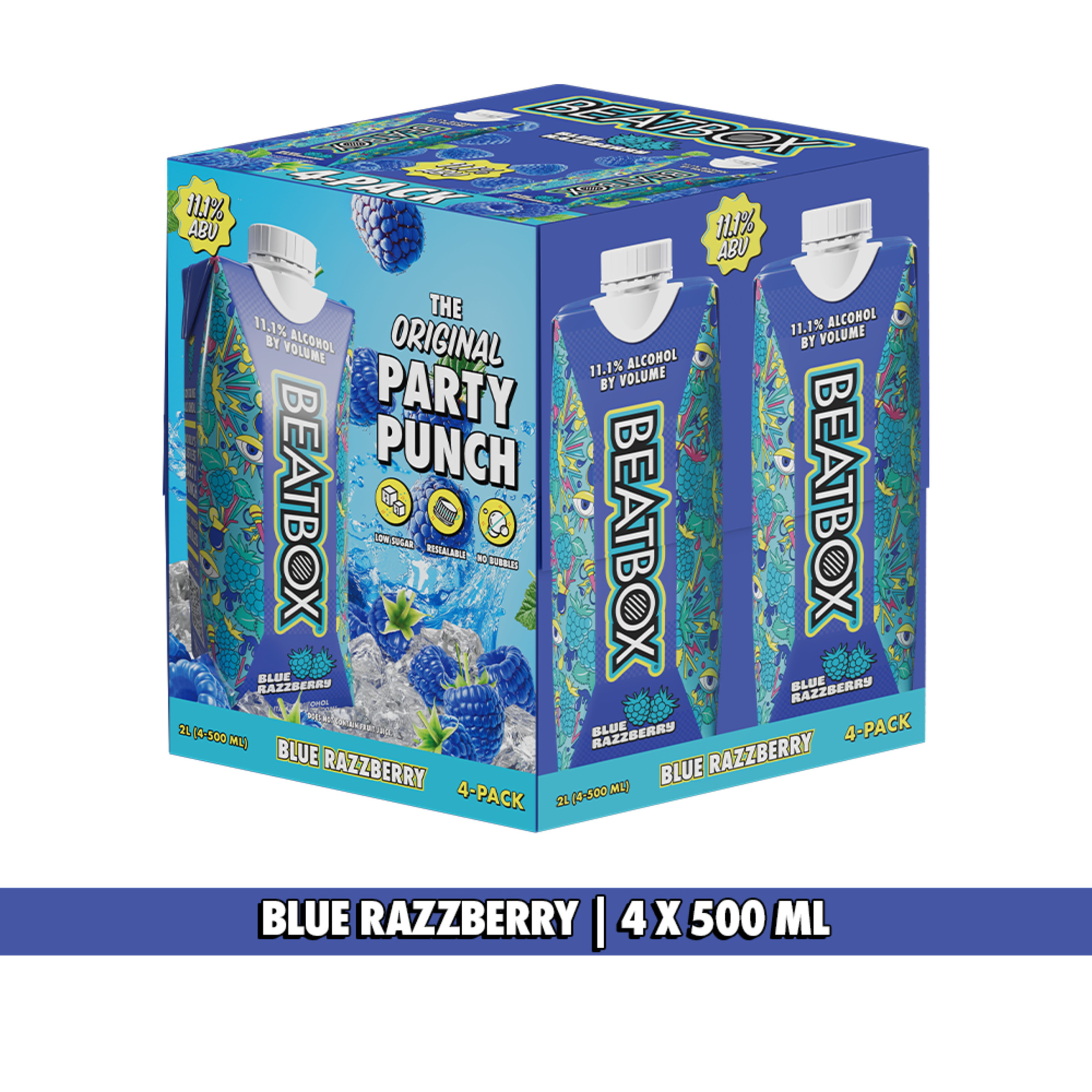 Beatbox Blue Razz Malt Party Punch, 4 Pack 500ml 11.1% ABV