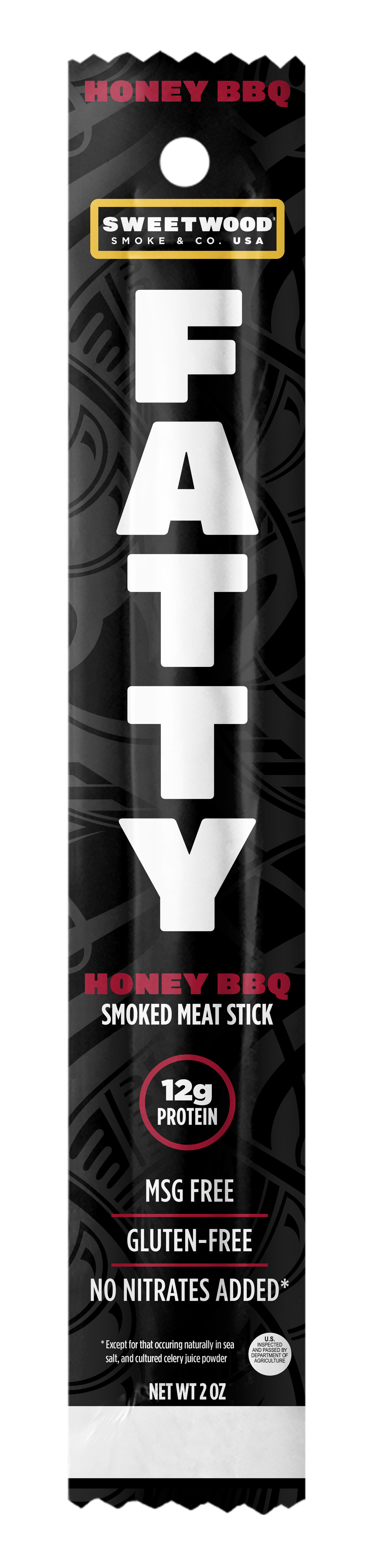 FATTY Meat Sticks, Made with Grass Fed Beef, Pork Raised Without Antibiotics, 12g Protein Per Stick, Honey BBQ, 2 oz.