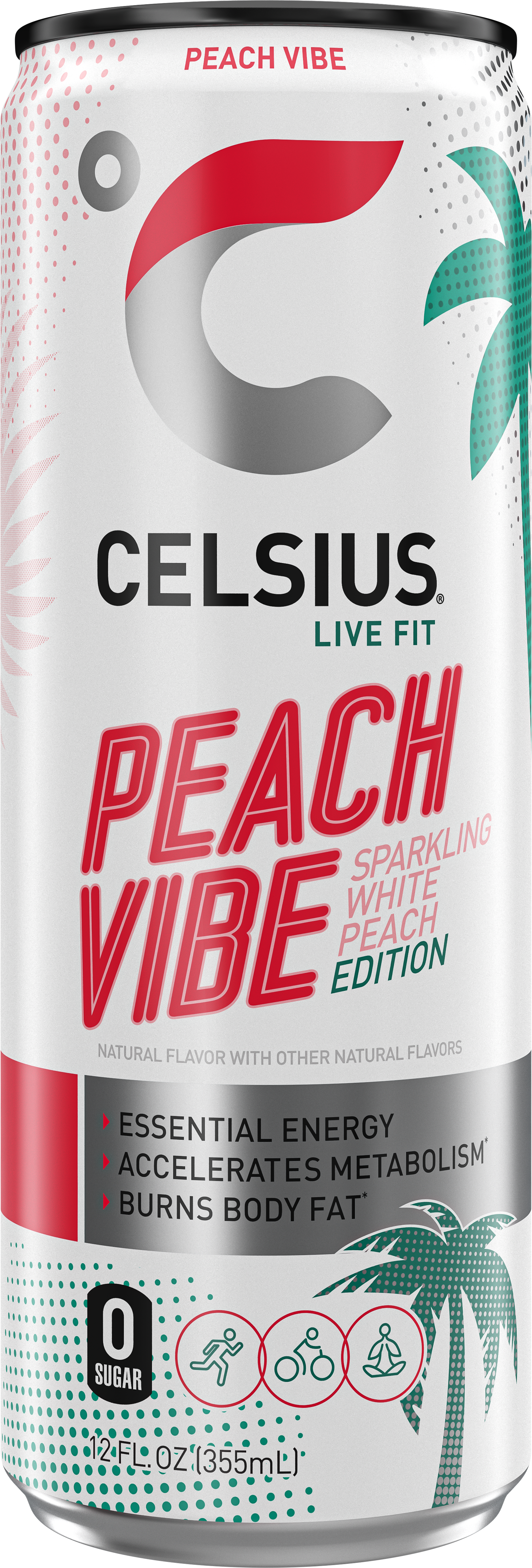 CELSIUS Sparkling Peach Vibe, Functional Energy Drink 12 Fl Oz Single Can