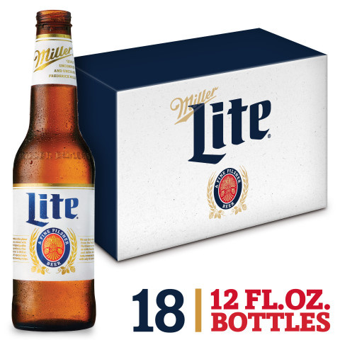 Miller Lite American Light Lager Beer, 18-pack, 12-oz beer bottles, 4.2% ABV