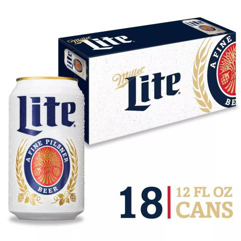 Miller Lite American Light Lager Beer, 18-pack, 12-oz beer cans, 4.2% ABV