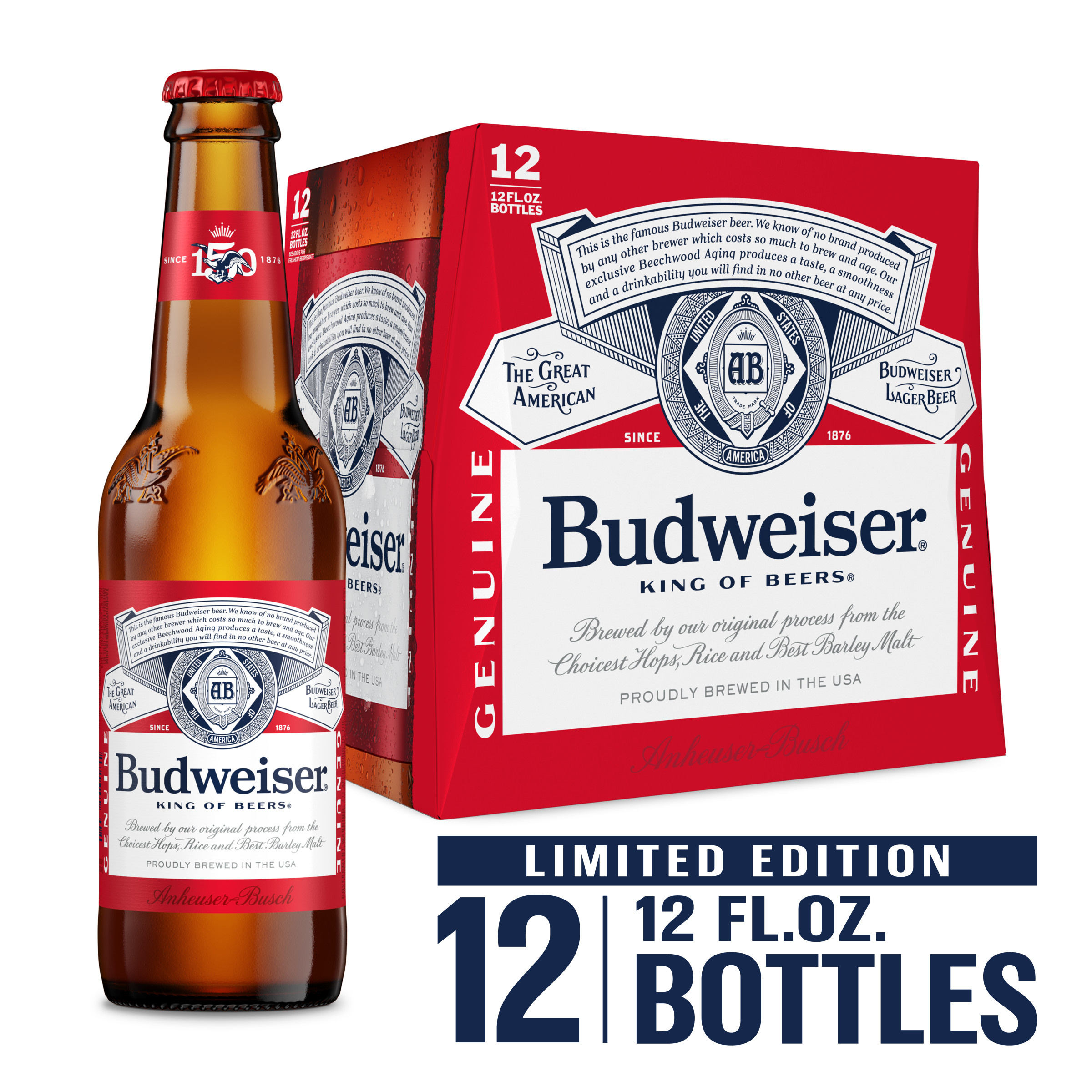 Budweiser American Lager Beer 12 Pack, 12 fl oz Bottles