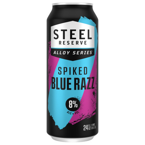 Steel Reserve Spiked Blue Razz, Alloy Series, Flavored Malt Beverage, 24 fl. oz. Can, 8% ABV