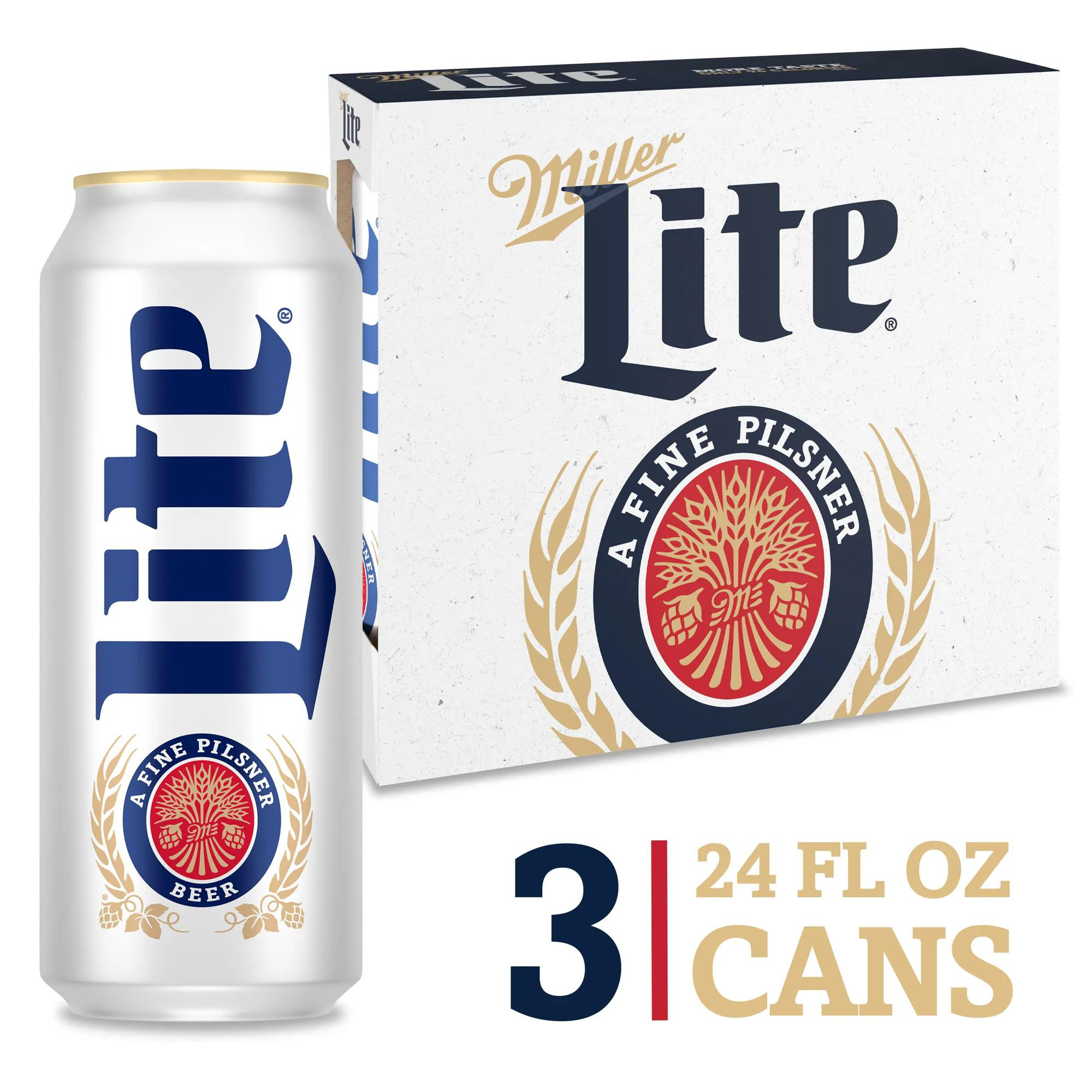 Miller Lite American Light Lager Beer, 3-pack, 24-oz beer cans, 4.2% ABV