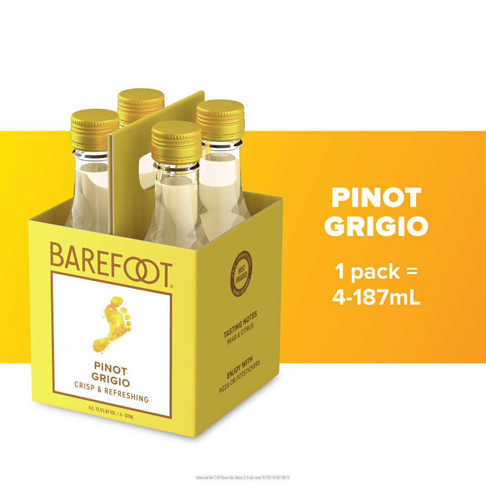 Barefoot Cellars Pinot Grigio White Wine 4 Single Serve 187ml Bottles