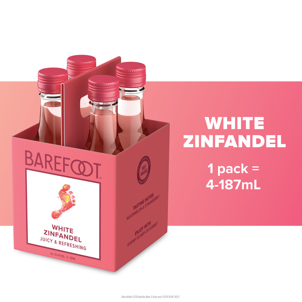 Barefoot Cellars White Zinfandel Wine 4 Single Serve 187ml Bottles