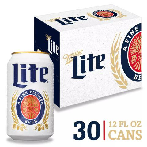 Miller Lite American Light Lager Beer, 30-pack, 12-oz beer cans, 4.2% ABV