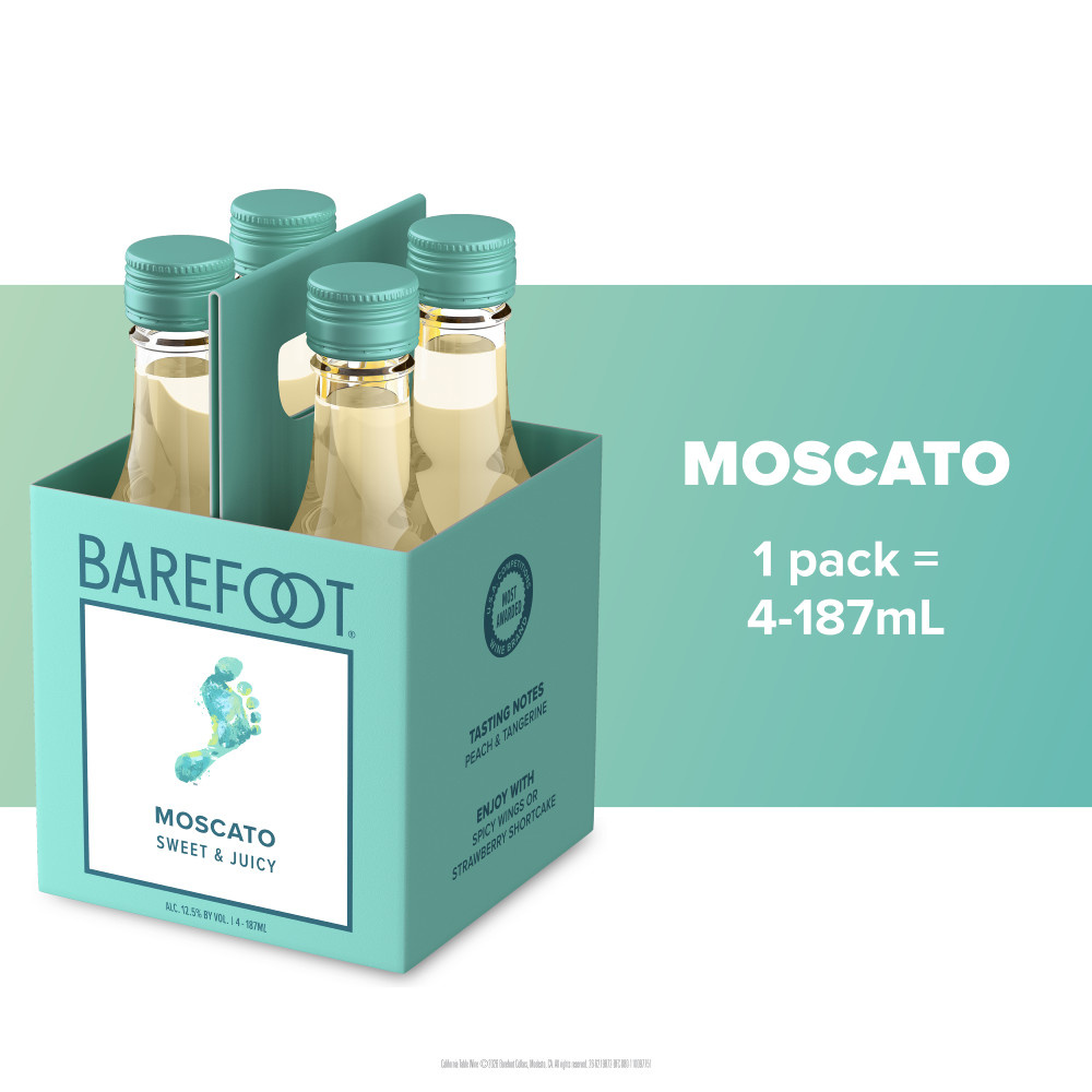 Barefoot Cellars Moscato White Wine 4 Single Serve 187ml Bottles
