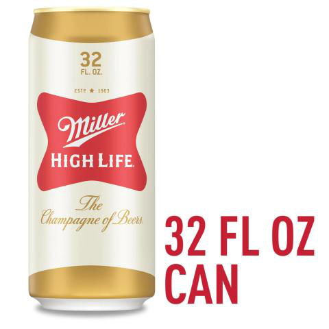 Miller High Life American Lager Beer, 4.6% ABV, 32-oz beer can