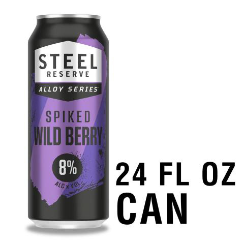 Steel Reserve Spiked Wild Berry, Alloy Series, Flavored Malt Beverage, 24 fl. oz. Cans, 8% ABV