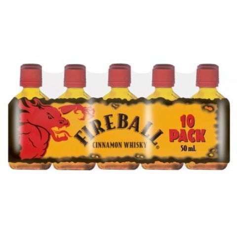 Fireball Cinnamon Malt Beverage, 50ml Bottles, 10 Count, 30 Proof